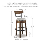 Signature Design by Ashley Valebeck Upholstered Swivel Stool, Cushioned Seat, Woven Fabric Upholstery, Wood, 24" H, Brown & Black