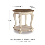 Signature Design by Ashley Realyn Round End Table, Cottage-Style Side Table with Antiqued Two-Tone Finish, Wood & Veneer Construction for Living Room or Bedroom, White/Brown