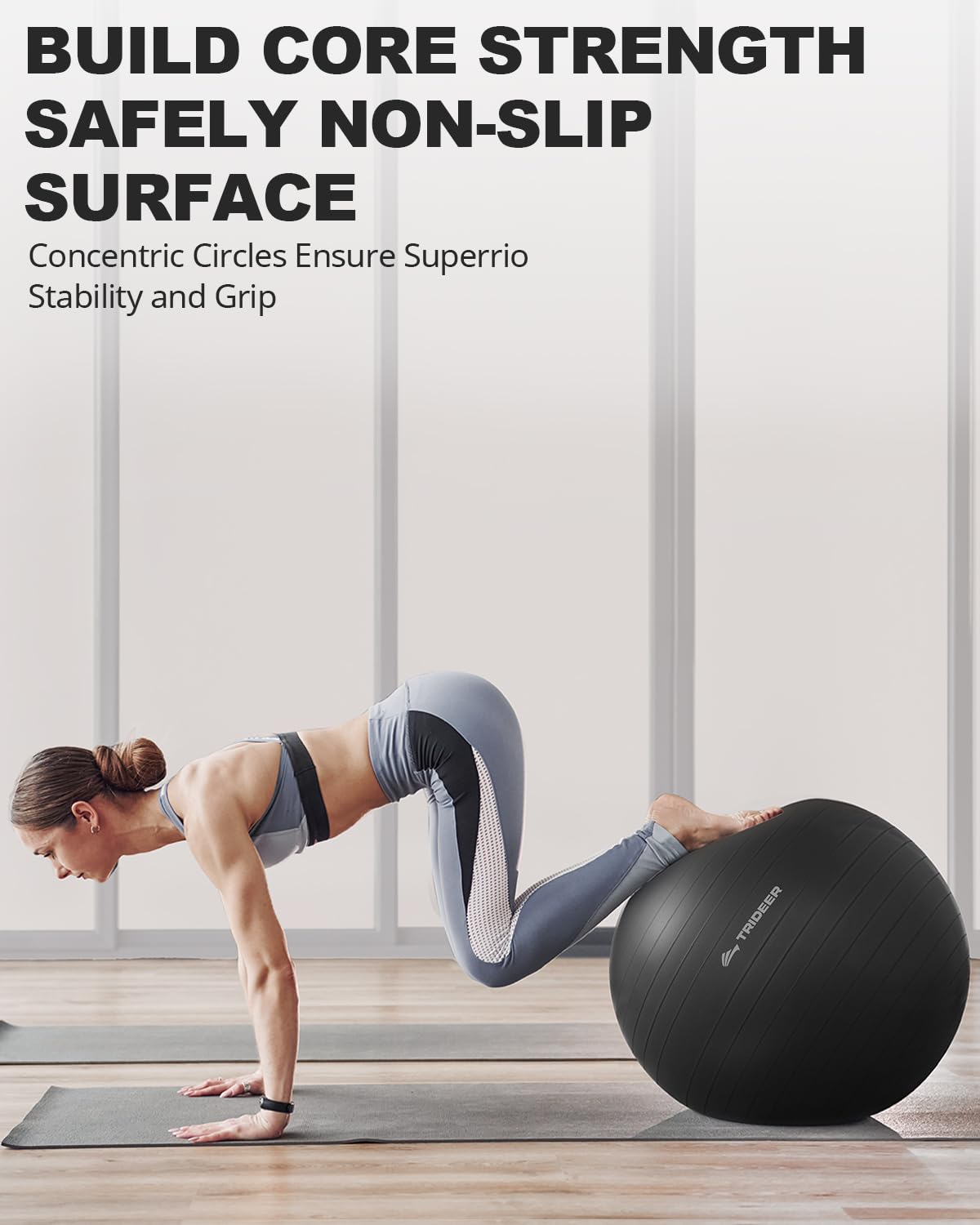Trideer Exercise Ball for Yoga, Pilates & Fitness – Stability Ball Equipment for Home Gym & Office Chair, Core & Balance Training Accessories, Physical Therapy Equipment, Quick Pump Included, 5 Sizes