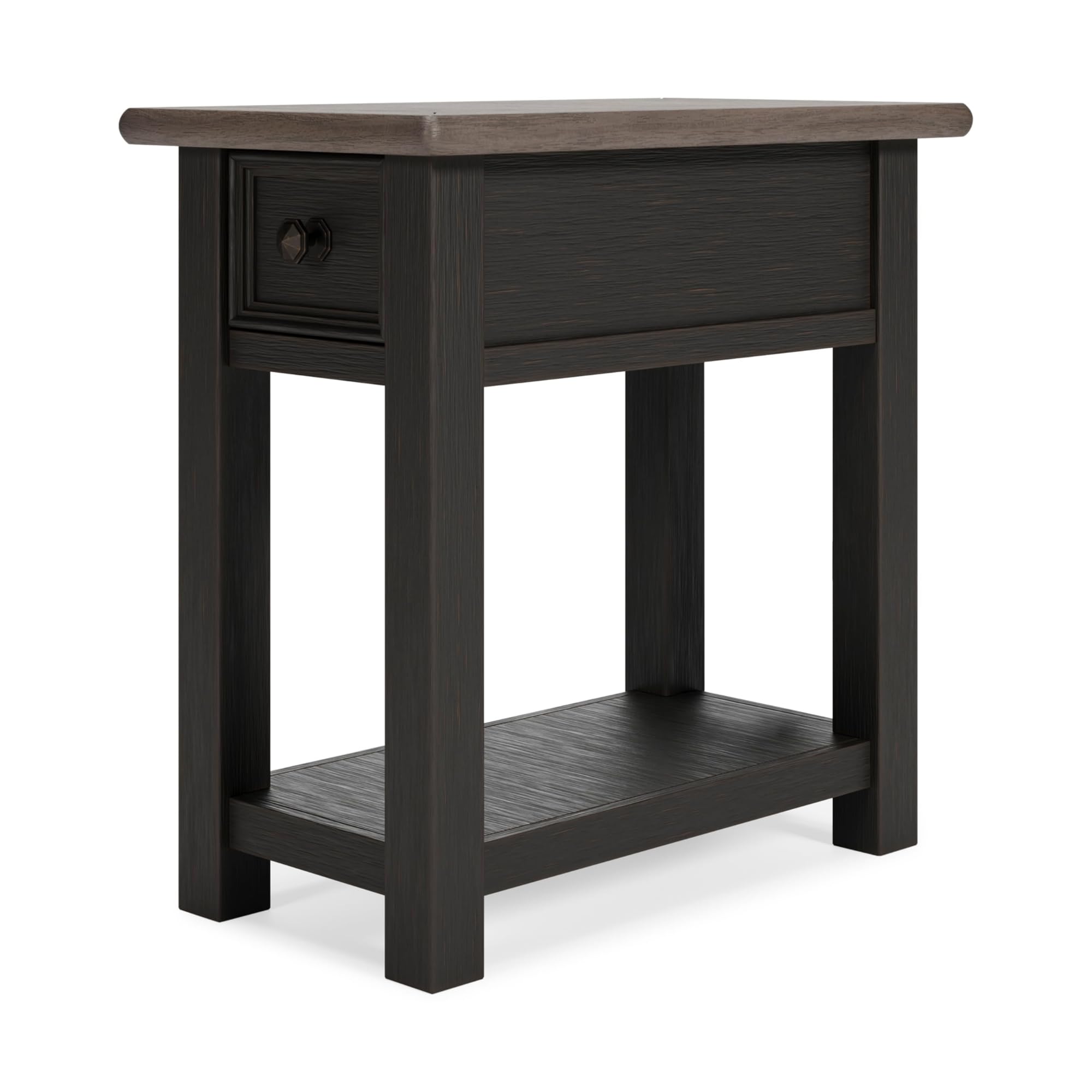 Signature Design by Ashley Bolanburg Chairside End Table With Charging Station, Two-Tone Wood Accent Table With Drawer Storage, Plank Top Design for Living Room or Bedroom, Antique White