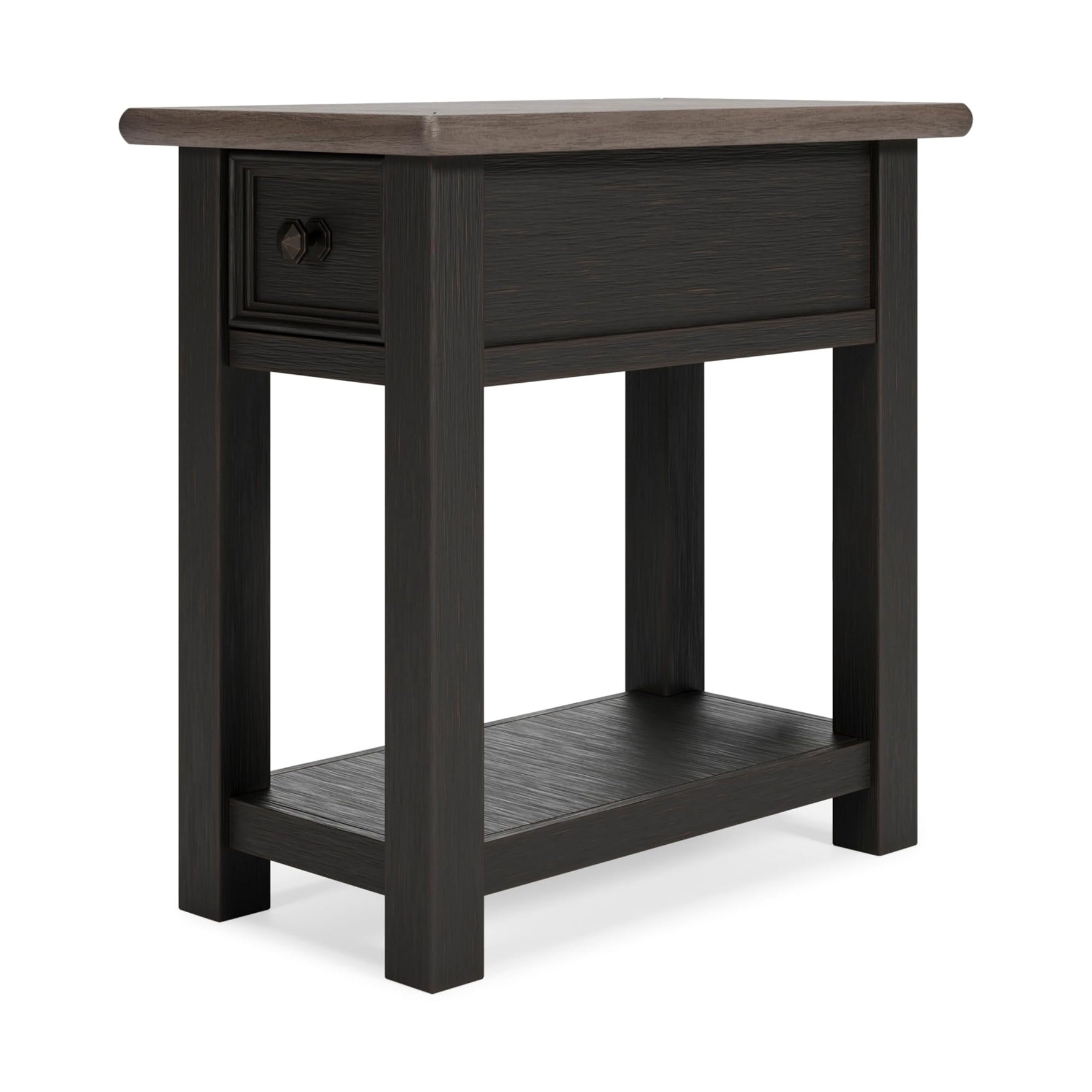 Signature Design by Ashley Bolanburg Chairside End Table With Charging Station, Two-Tone Wood Accent Table With Drawer Storage, Plank Top Design for Living Room or Bedroom, Antique White