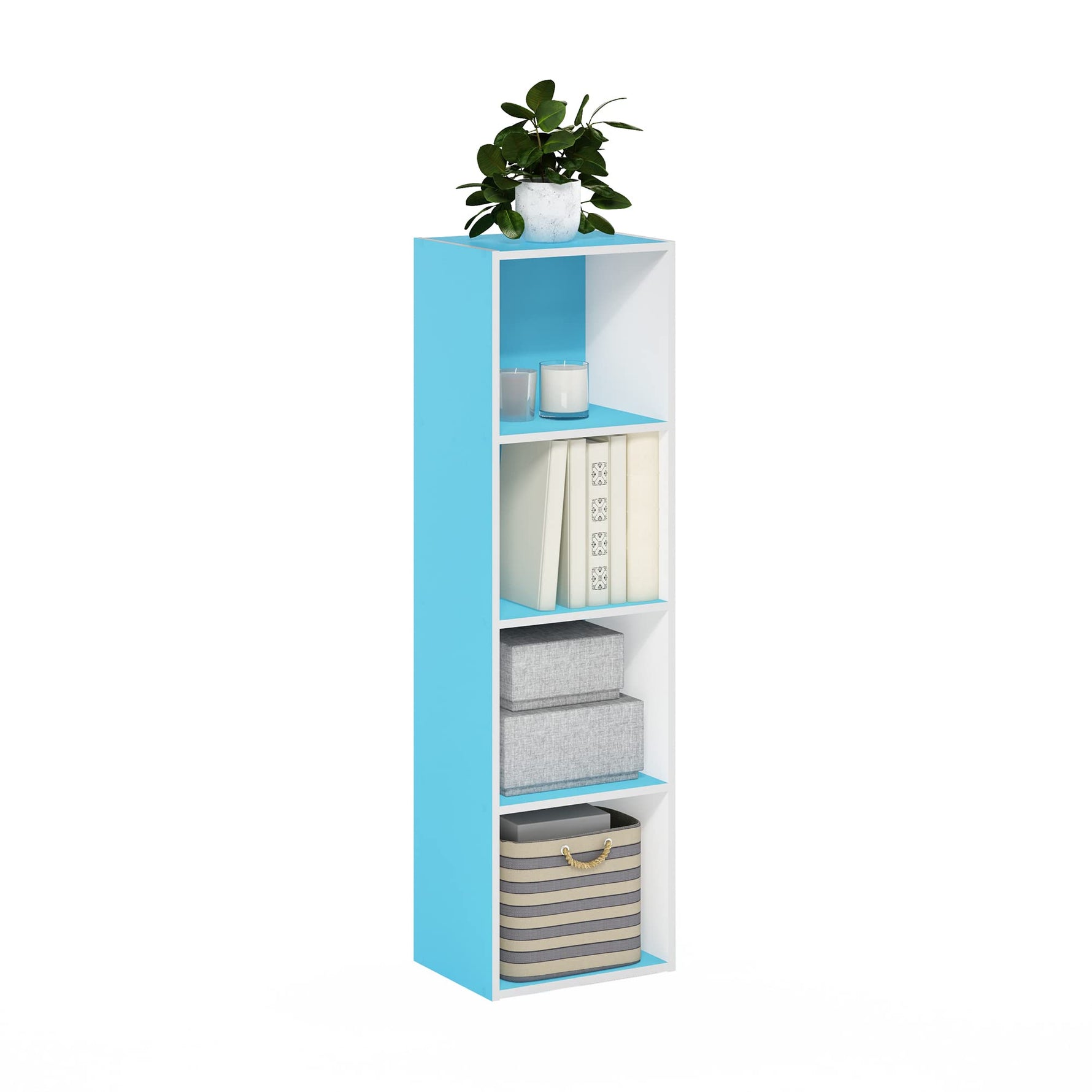 Furinno LUDER Book Shelf, 5-Cube Bookshelf, Reversible Bookcase, 9.4 x 19.5 x 31.5, Easy Assembly, for Living Room, Bedroom, Home Office, White