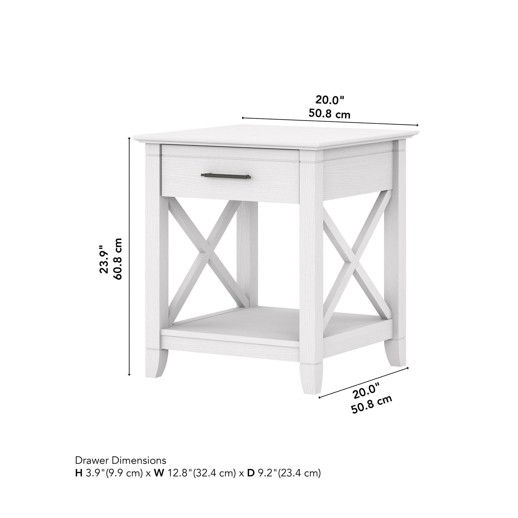 Bush Home End Table with Drawer, Nightstand with Storage, Living Room and Bedroom Furniture, Key West Collection, Washed Gray