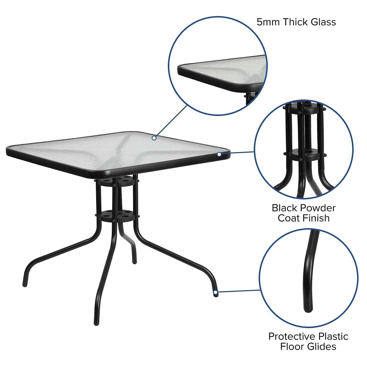 Flash Furniture Barker 23.5" Square Indoor/Outdoor Tempered Glass Patio Side Table, Outdoor Patio Table for Commercial or Residential Use, Clear/Black