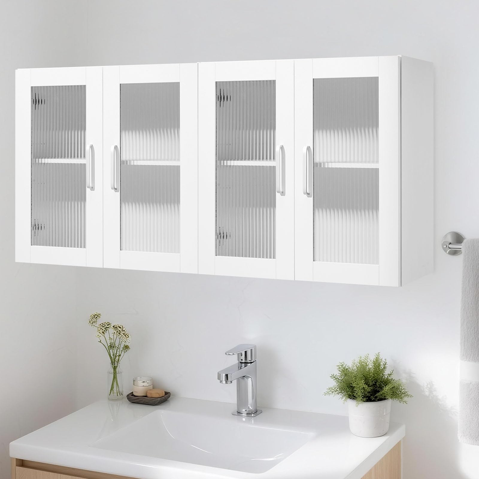VEVOR Laundry Room Wall Cabinet, 2-Tier Wall Mounted Hanging Cabinet with Adjustable Shelf, Cupboard Storage with 2 Doors, for Kitchen, Bathroom, Laundry, 11.8 x 23.6 x 23.6 in (D x W x H), White