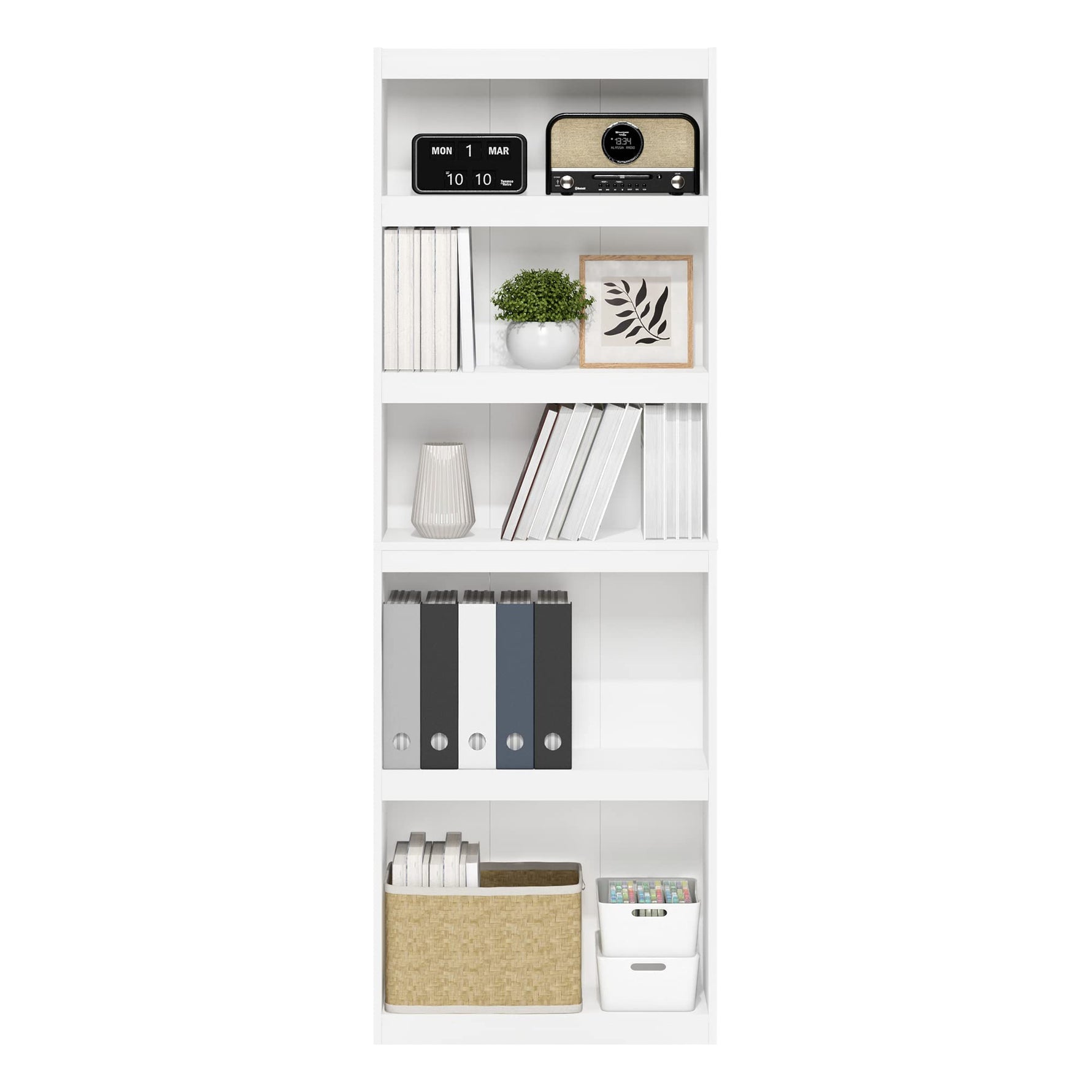 Furinno Jaya Book Shelf, 5-Tier Bookshelf, Bookcase with Adjustable Shelves, 9.5 x 24.5 x 71.2, for Organization and Storage, for Living Room, Bedroom, Home Office, Blackwood