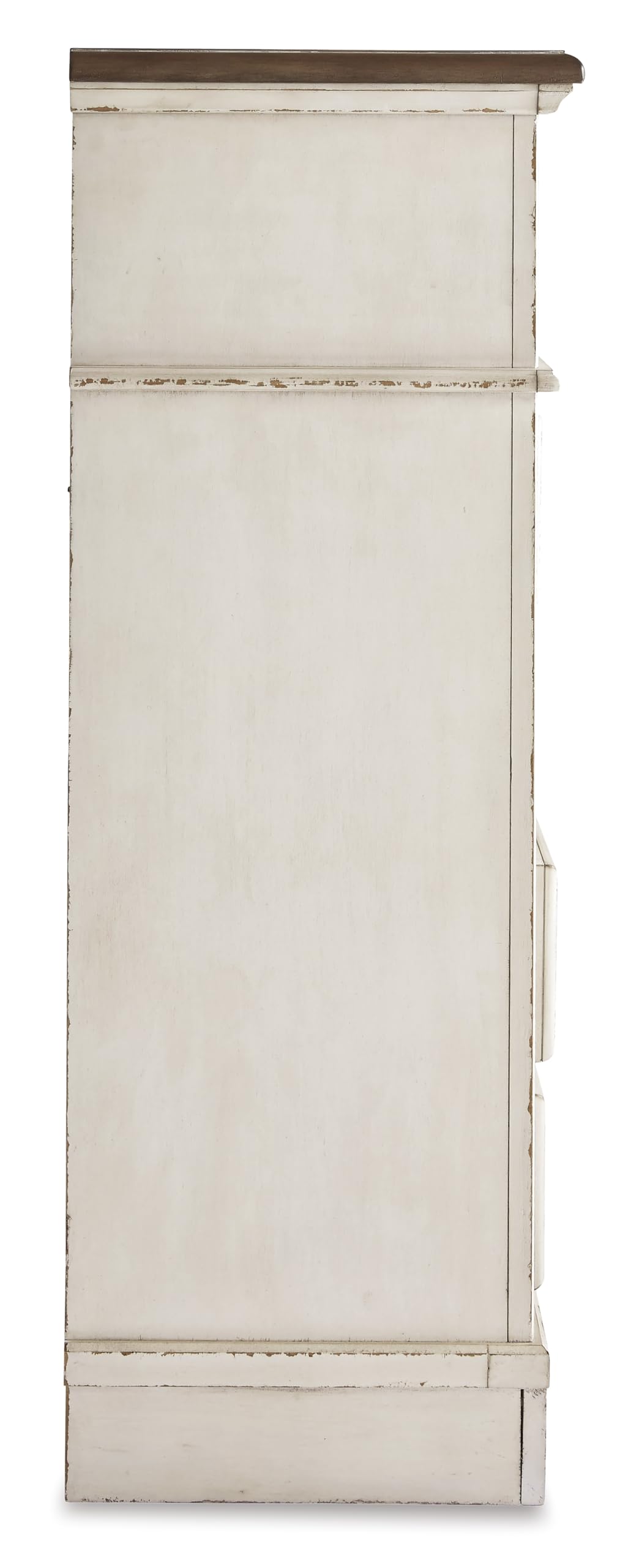 Signature Design by Ashley Realyn French Country 5 Drawer Chest, Tipover Restraint Device, 2-tone Finish, Wood, 40.13" W x 18.13" D x 58.13" H, Chipped White
