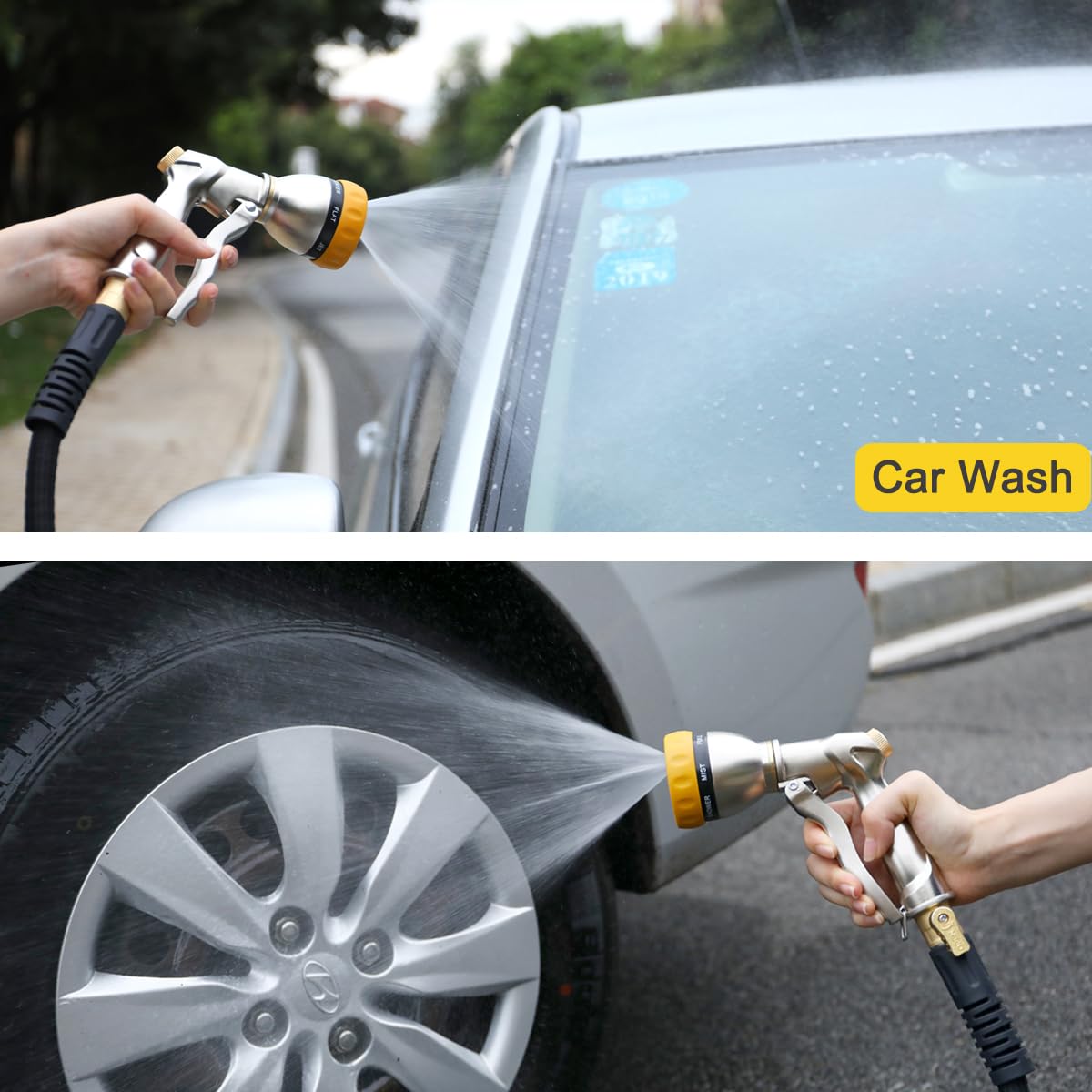 FANHAO Garden Hose Nozzle, 100% Heavy Duty Metal Spray Nozzle with Thumb Control, High Pressure Water Nozzle with 8 Adjustable Spray Patterns for Watering Plants, Washing Cars and Showering Pets