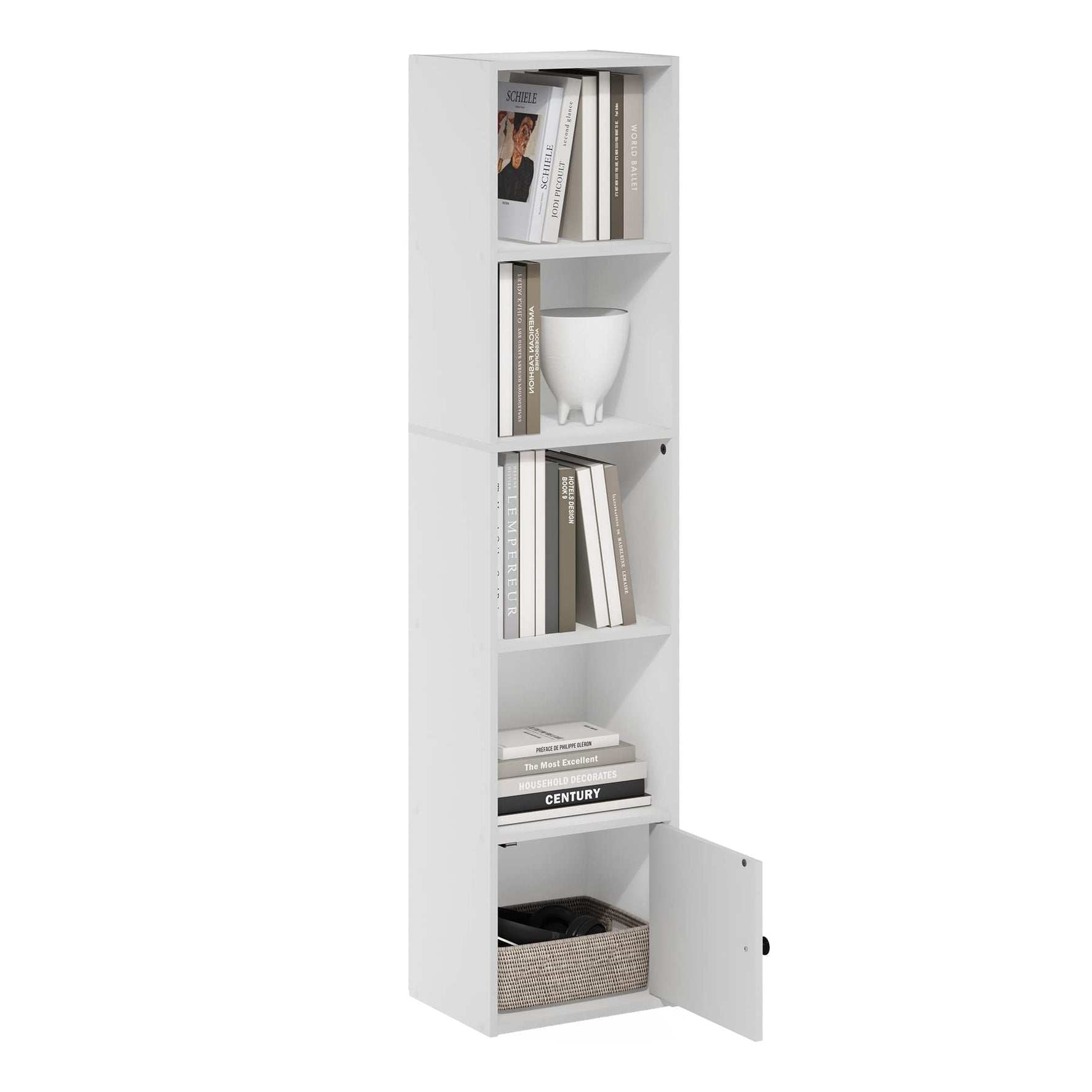 Furinno LUDER Book Shelf, 5-Cube Bookshelf, Reversible Bookcase, 9.4 x 19.5 x 31.5, Easy Assembly, for Living Room, Bedroom, Home Office, White