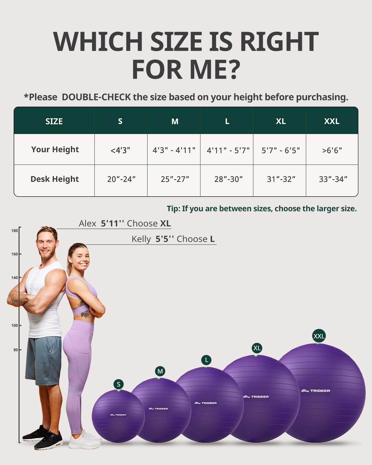 Trideer Exercise Ball for Yoga, Pilates & Fitness – Stability Ball Equipment for Home Gym & Office Chair, Core & Balance Training Accessories, Physical Therapy Equipment, Quick Pump Included, 5 Sizes
