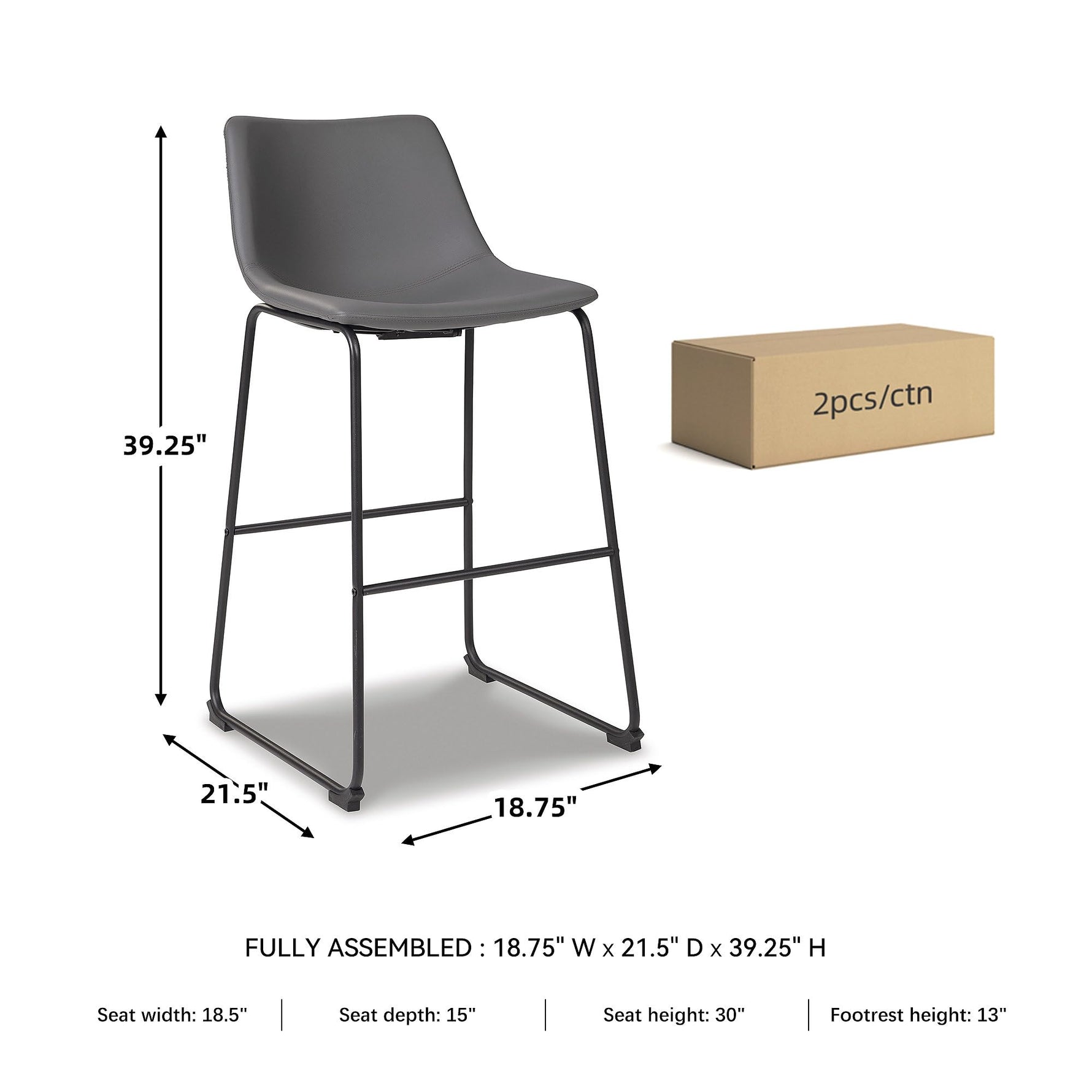 Signature Design by Ashley Centiar 24" Counter Height Modern Bucket Barstool, 2 Count, Black