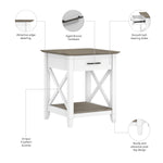 Bush Home End Table with Drawer, Nightstand with Storage, Living Room and Bedroom Furniture, Key West Collection, Washed Gray