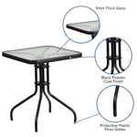 Flash Furniture Barker 23.5" Square Indoor/Outdoor Tempered Glass Patio Side Table, Outdoor Patio Table for Commercial or Residential Use, Clear/Black