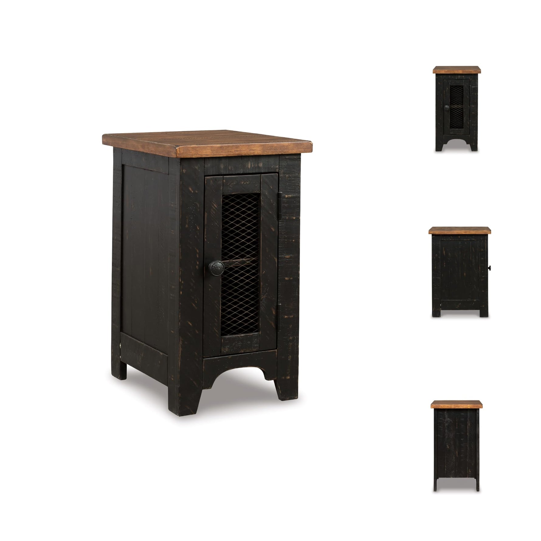 Signature Design by Ashley Valebeck Rustic Farmhouse Chair Side End Table with Cabinet Door, Distressed Black