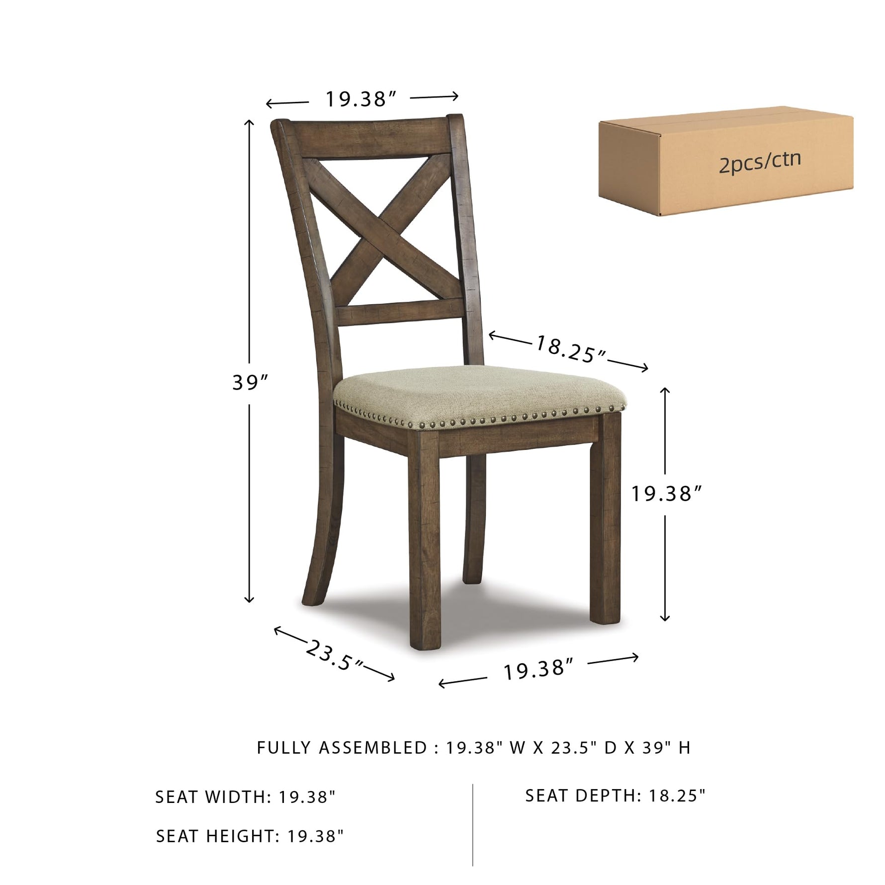 Signature Design by Ashley Moriville Modern Farmhouse 19" Upholstered Dining Room Chair, 2 Count, Brown