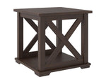 Signature Design by Ashley Aldwin Casual Farmhouse Rectangular End Table with Crossbuck Details, Metal Bracket Accents, Wood, 25" High, Weathered Gray
