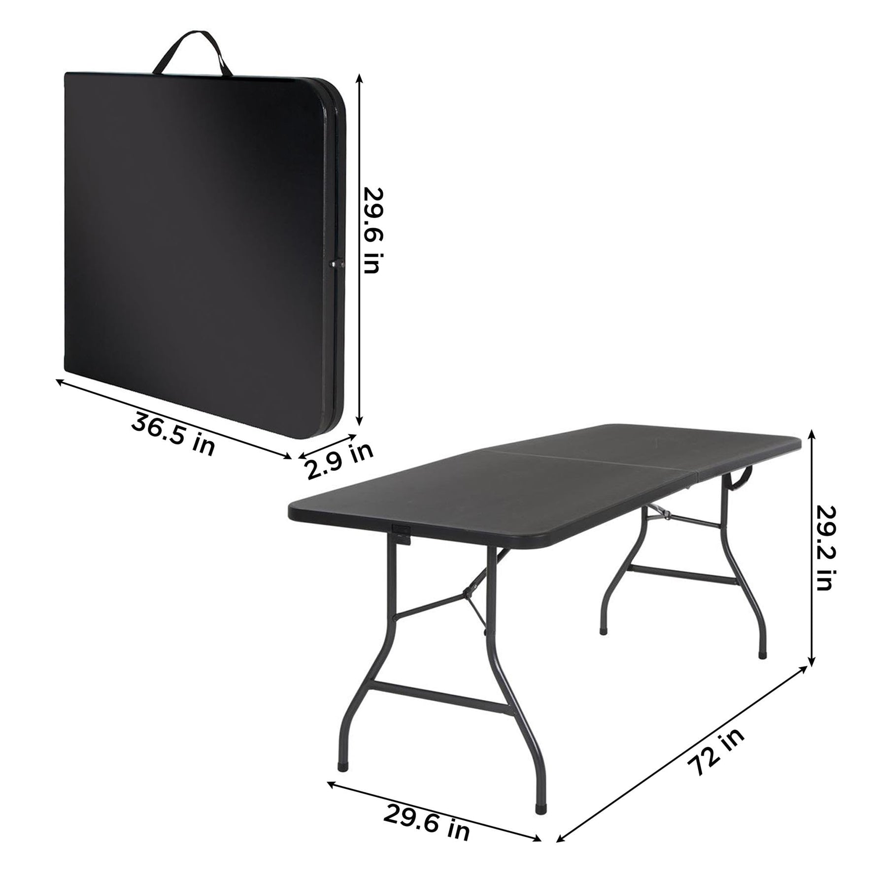 COSCO 6 ft. Fold-in-Half Banquet Table w/Handle, Black
