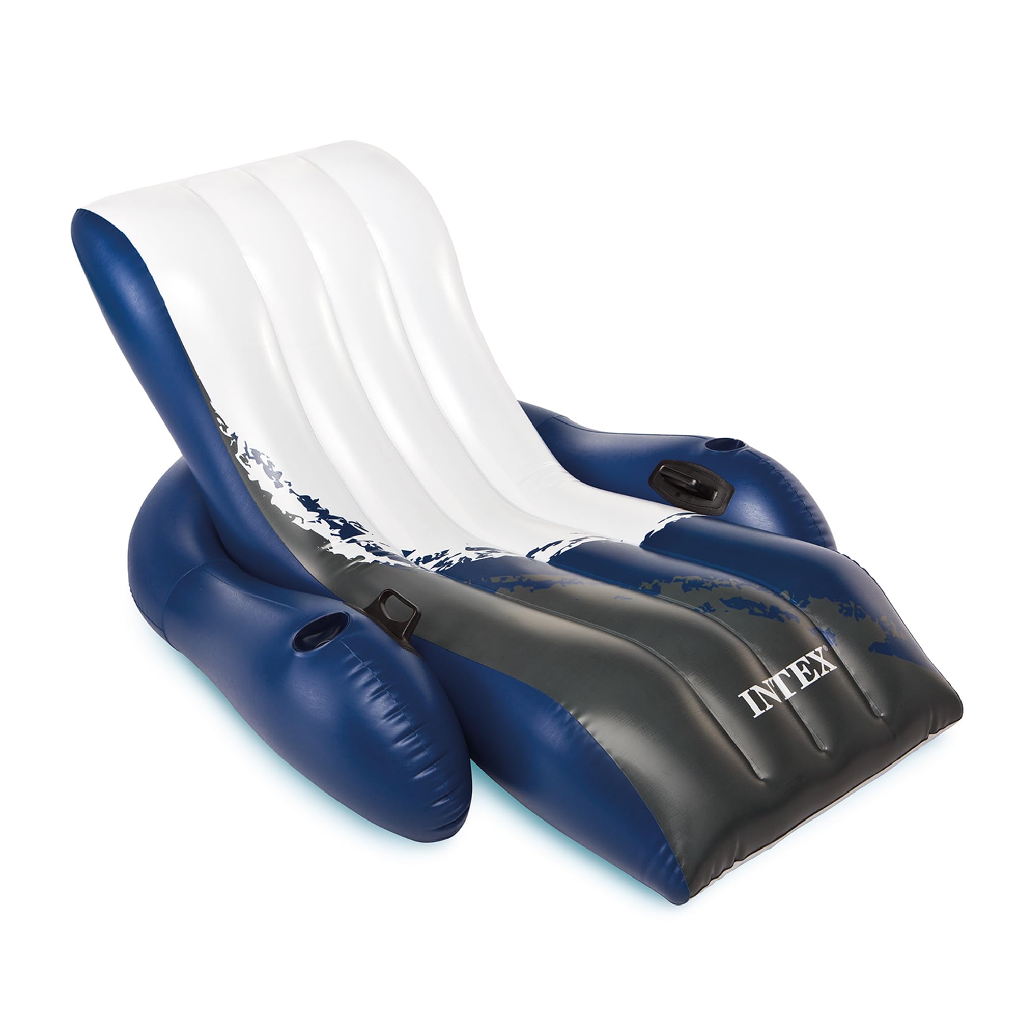 Intex Inflatable Lounge Pool Recliner Lounger Chair with Cup Holders - Heavy-Duty Float Raft for Adults, 220 Lb Capacity Large Floating Tanning Chair