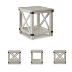 Signature Design by Ashley Aldwin Casual Farmhouse Rectangular End Table with Crossbuck Details, Metal Bracket Accents, Wood, 25" High, Weathered Gray