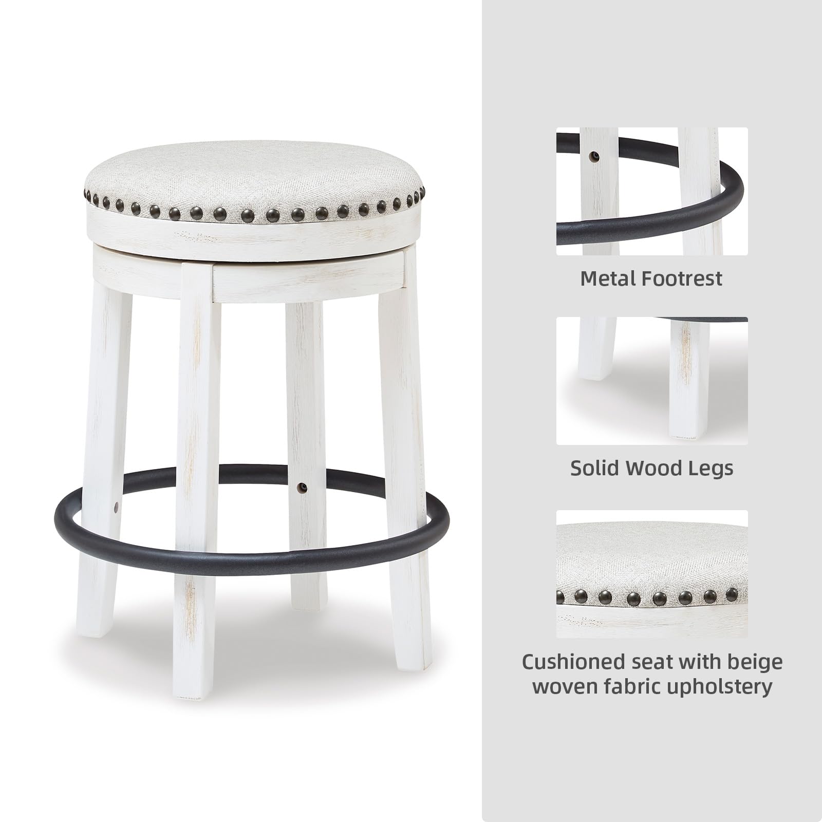 Signature Design by Ashley Valebeck Upholstered Swivel Stool, Cushioned Seat, Woven Fabric Upholstery, Wood, 24" H, Brown & Black