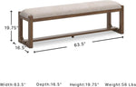 Signature Design by Ashley Cabalynn Farmhouse Upholstered Dining Bench, Foam Cushion, Hardwood Solids, 63.5" W x 16.5" D x 19.75" H, Beige & Light Brown