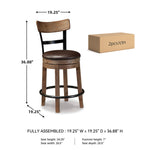 Signature Design by Ashley Valebeck Upholstered Swivel Stool, Cushioned Seat, Woven Fabric Upholstery, Wood, 24" H, Brown & Black