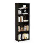 Furinno Jaya Book Shelf, 5-Tier Bookshelf, Bookcase with Adjustable Shelves, 9.5 x 24.5 x 71.2, for Organization and Storage, for Living Room, Bedroom, Home Office, Blackwood