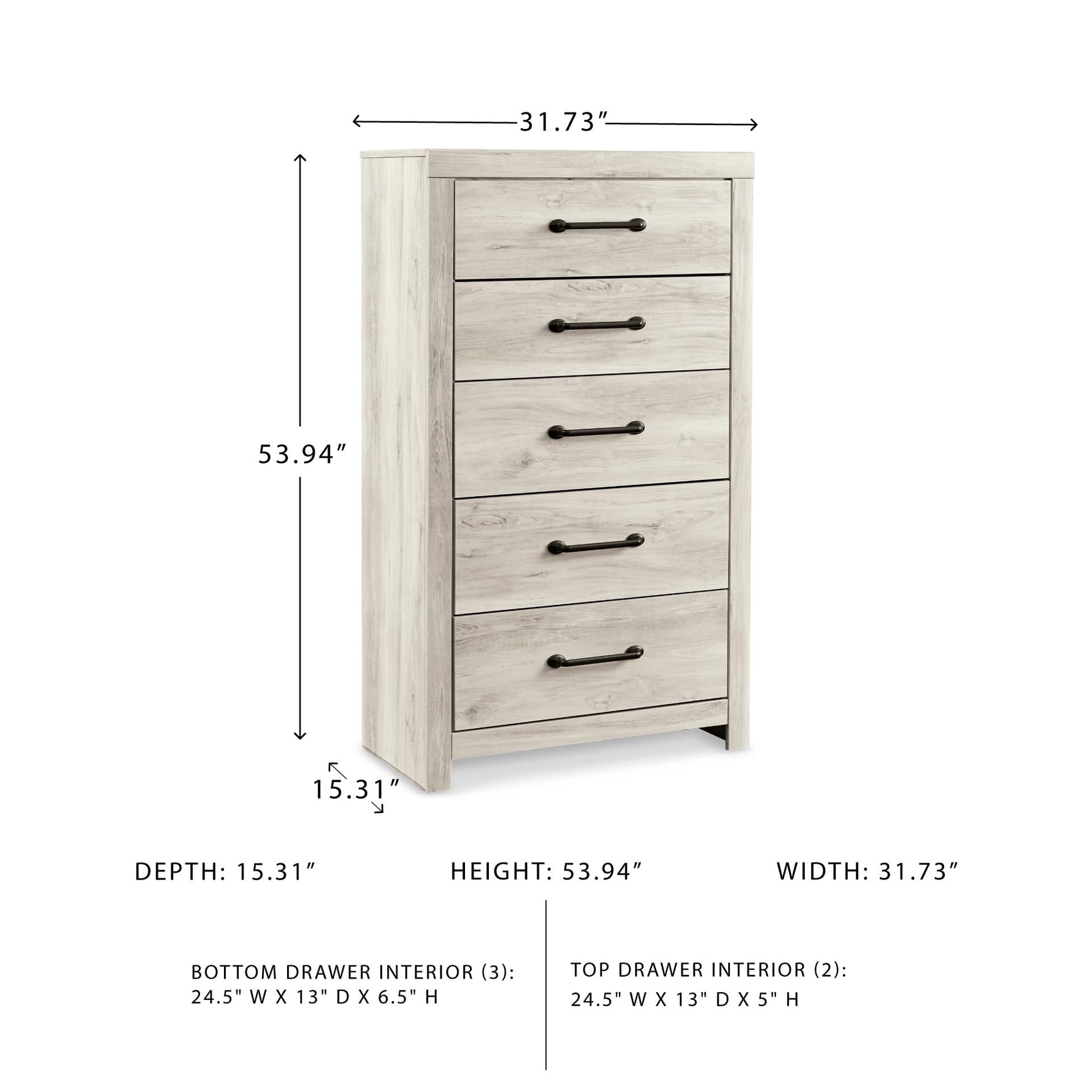 Signature Design by Ashley Cayboni Vintage 5 Drawer Wide Chest with Safety Stop for Bedroom, White
