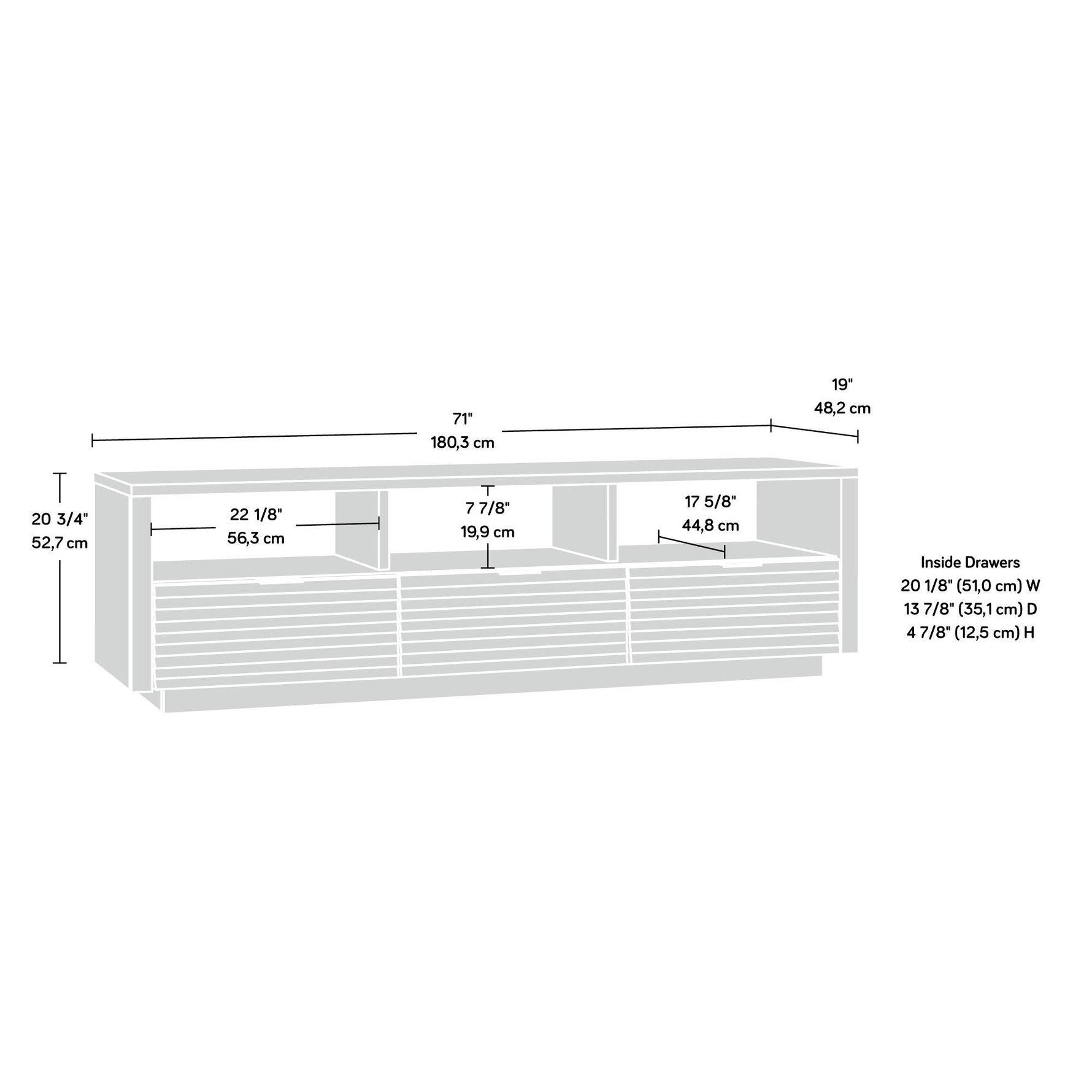 Sauder Harvey Park Modern TV Stand Media Console Credenza with Drawers and Storage Shelves, in Raven Oak