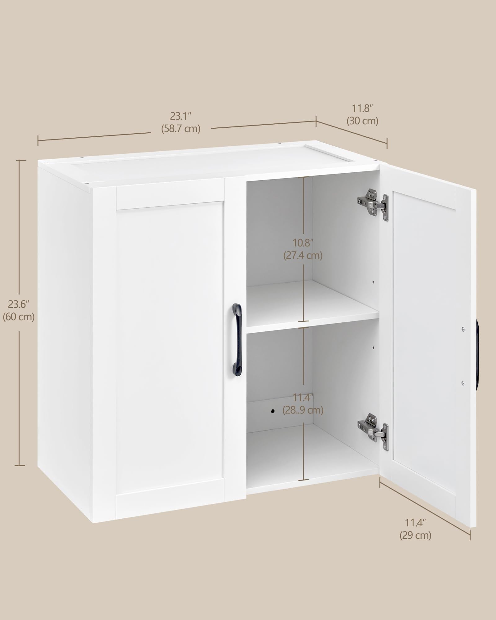 Wall Cabinet with Adjustable Shelves, Laundry Room Cabinet with 4 Doors, Kitchen Storage Cupboard Cabinet, Wall Mount Medicine Cabinet for Bathroom, Living Room, White