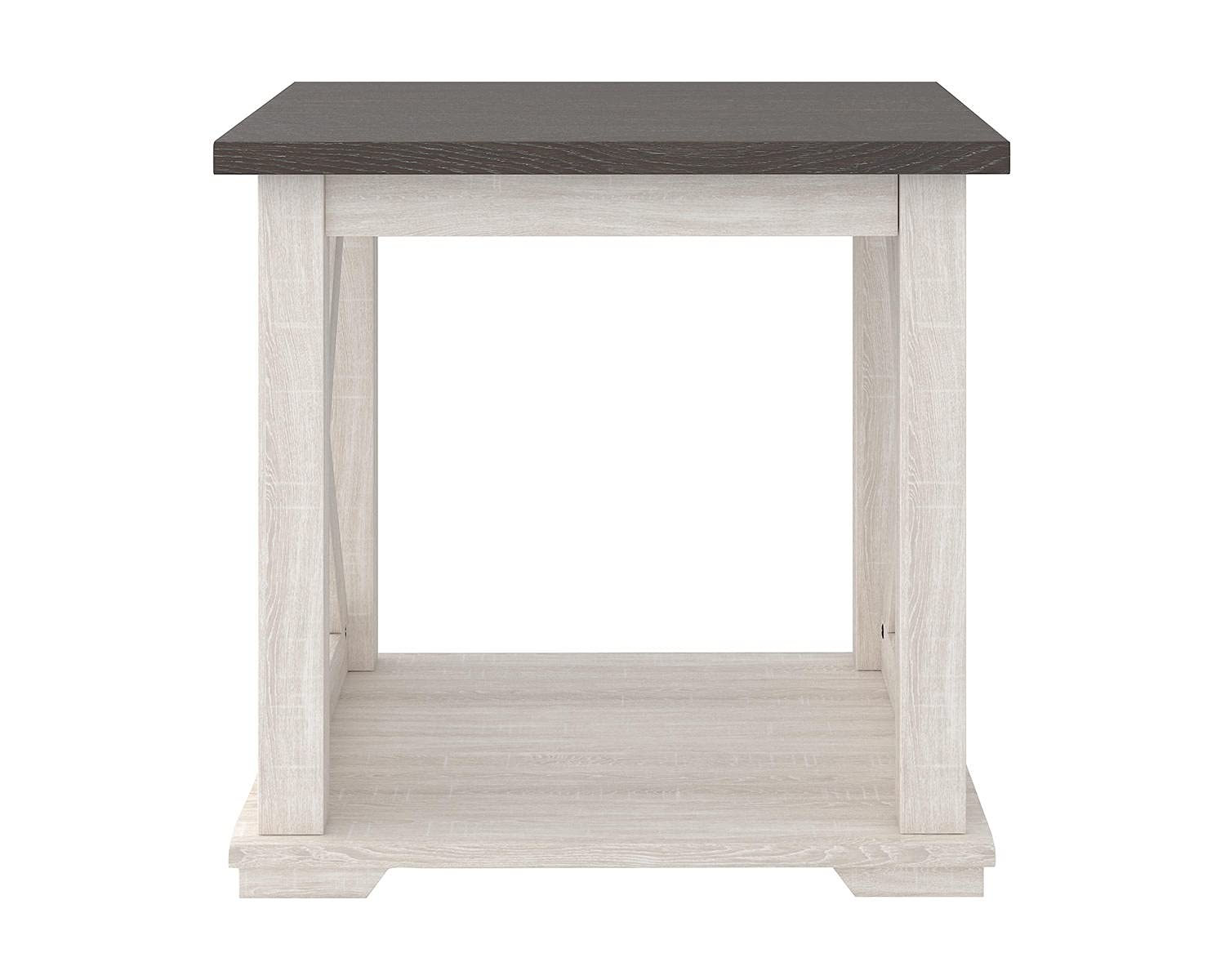 Signature Design by Ashley Aldwin Casual Farmhouse Rectangular End Table with Crossbuck Details, Metal Bracket Accents, Wood, 25" High, Weathered Gray