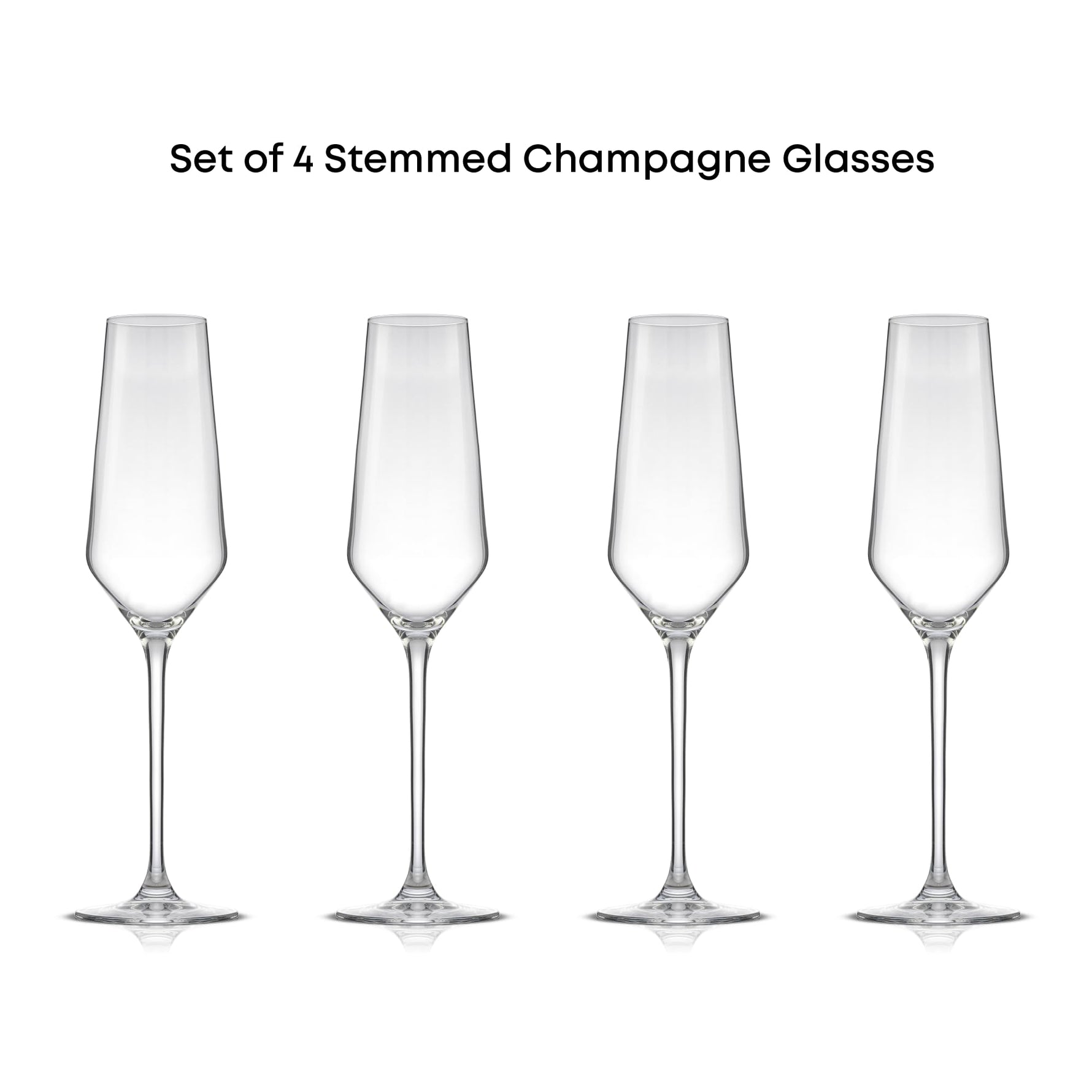 JoyJolt Champagne Glasses Layla Collection, Set of 4 – 6.7 oz Elegant Crystal Stemmed Champagne Flutes for Prosecco, Sparkling Wine, Mimosas, Cocktails, Weddings, Anniversaries, Parties