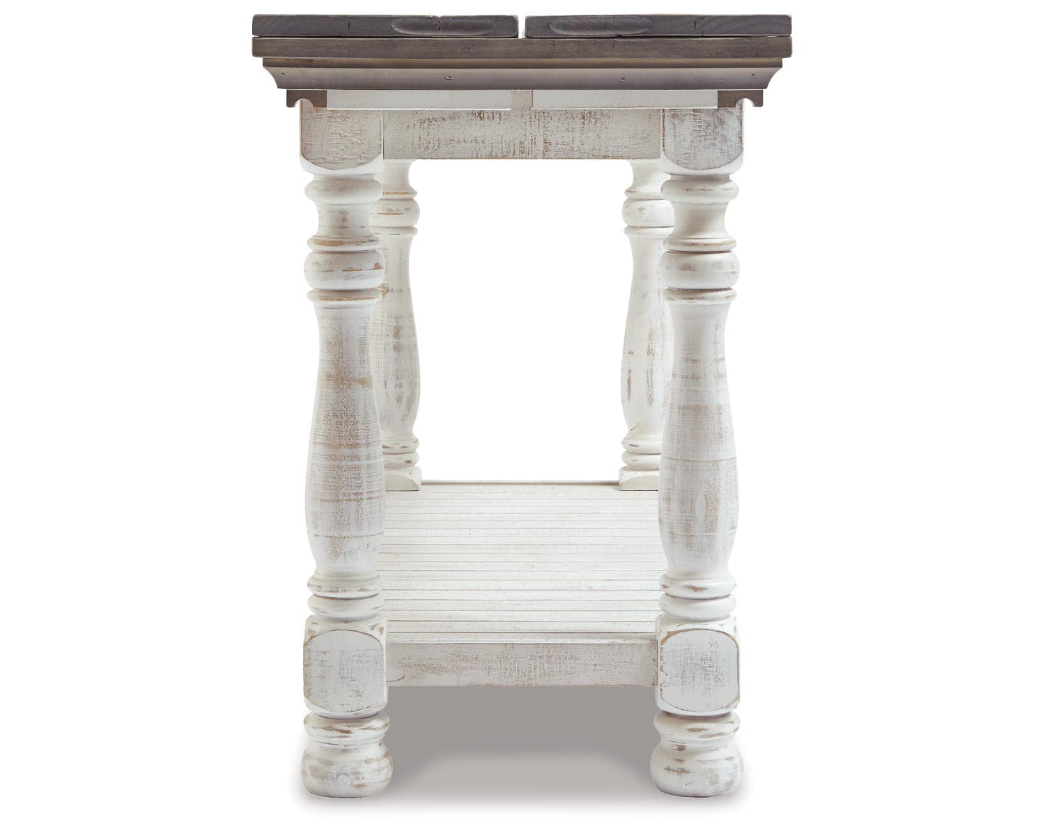 Signature Design by Ashley Havalance Farmhouse Sofa Table, Flip Top Design for Additional Dining Space and Fixed Lower Shelf, Gray & White with Weathered Finish