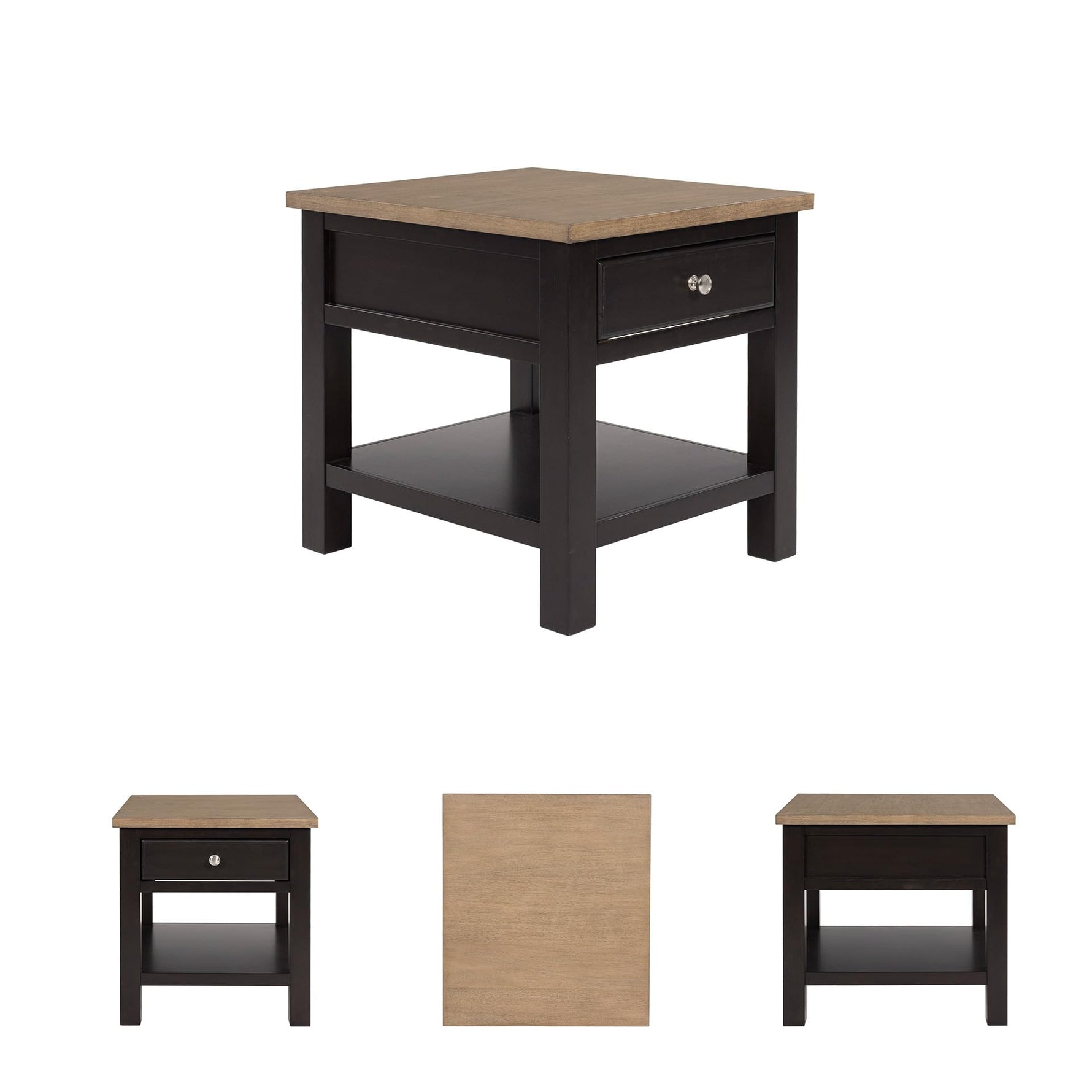 Signature Design by Ashley Bolanburg End Table for Living Room, Two-Tone Distressed Wood Side Table with Smooth-Gliding Drawer, Farmhouse Plank-Style Top, Ideal Night Stand Use, Antique White/Oak