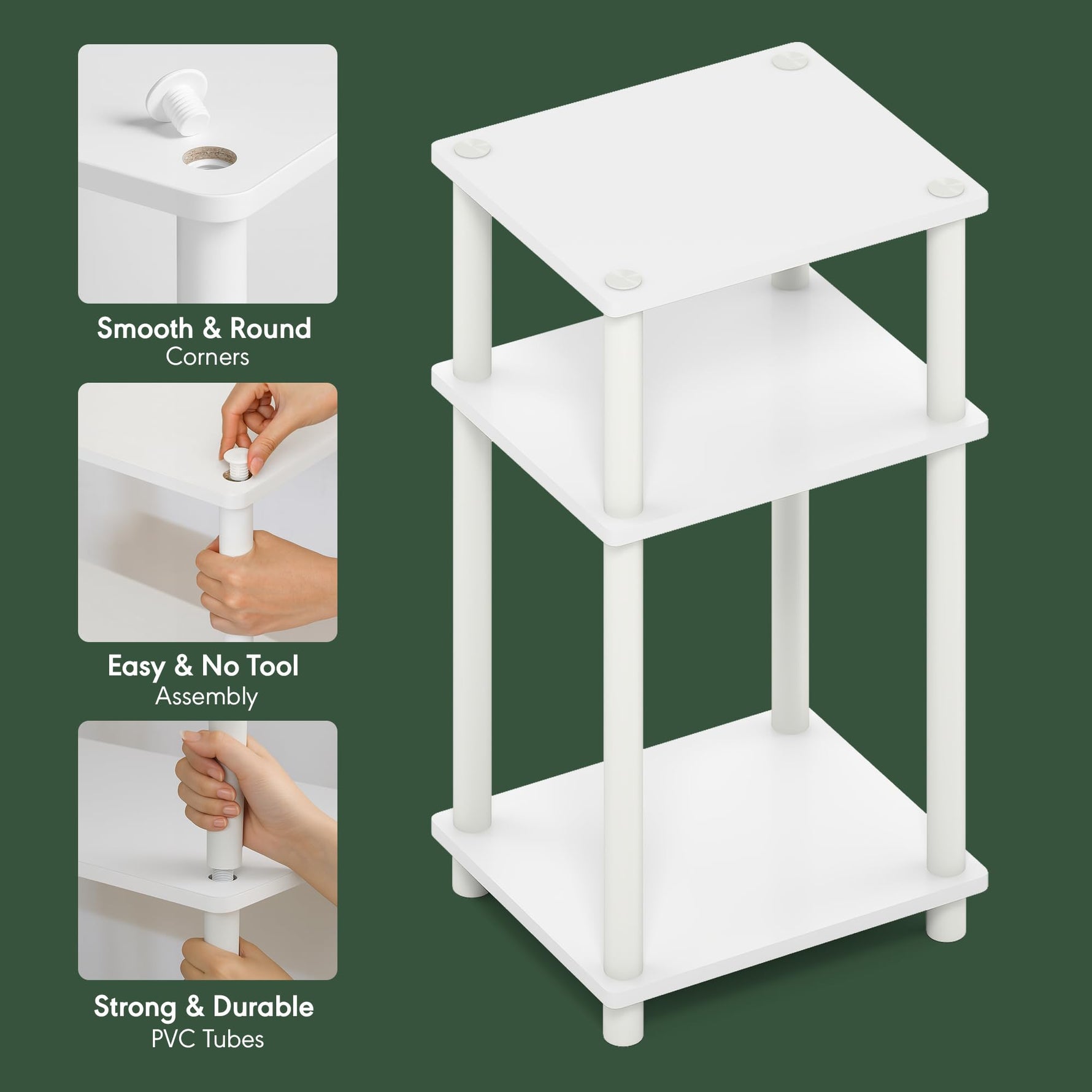 Furinno JUST Side Table, 3-Tier End Table, Open Shelves Night Stand, Bedside Table, Toolless Assembly, for Living Room, Bedroom, Bathroom, Columbia Walnut