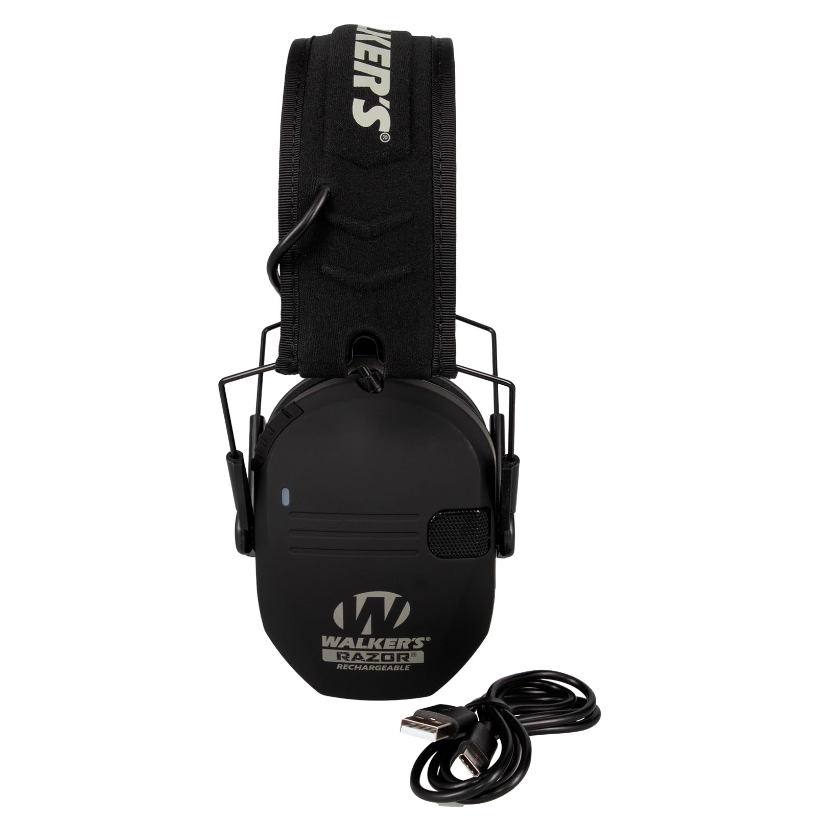 WALKER'S Razor Rechargeable Electronic Muff - HD Speakers 21dB NRR Compact Collapsible Hunting Shooting Hearing Protection Earmuffs, USB Charging Cable Included, Black