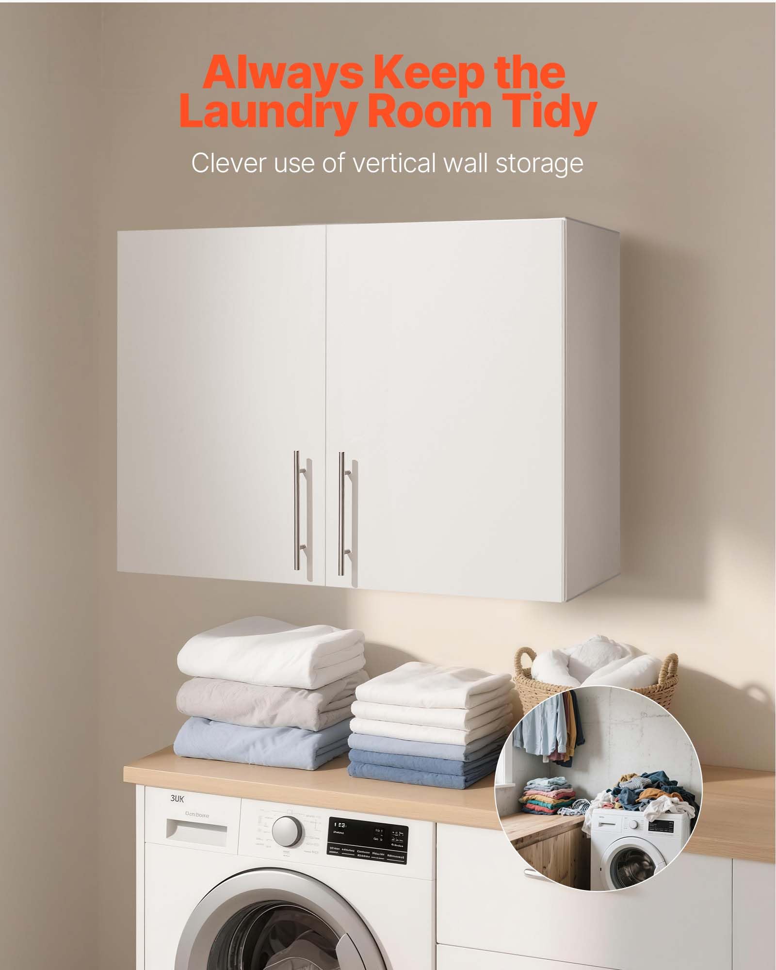 VEVOR Laundry Room Wall Cabinet, 2-Tier Wall Mounted Hanging Cabinet with Adjustable Shelf, Cupboard Storage with 2 Doors, for Kitchen, Bathroom, Laundry, 11.8 x 23.6 x 23.6 in (D x W x H), White