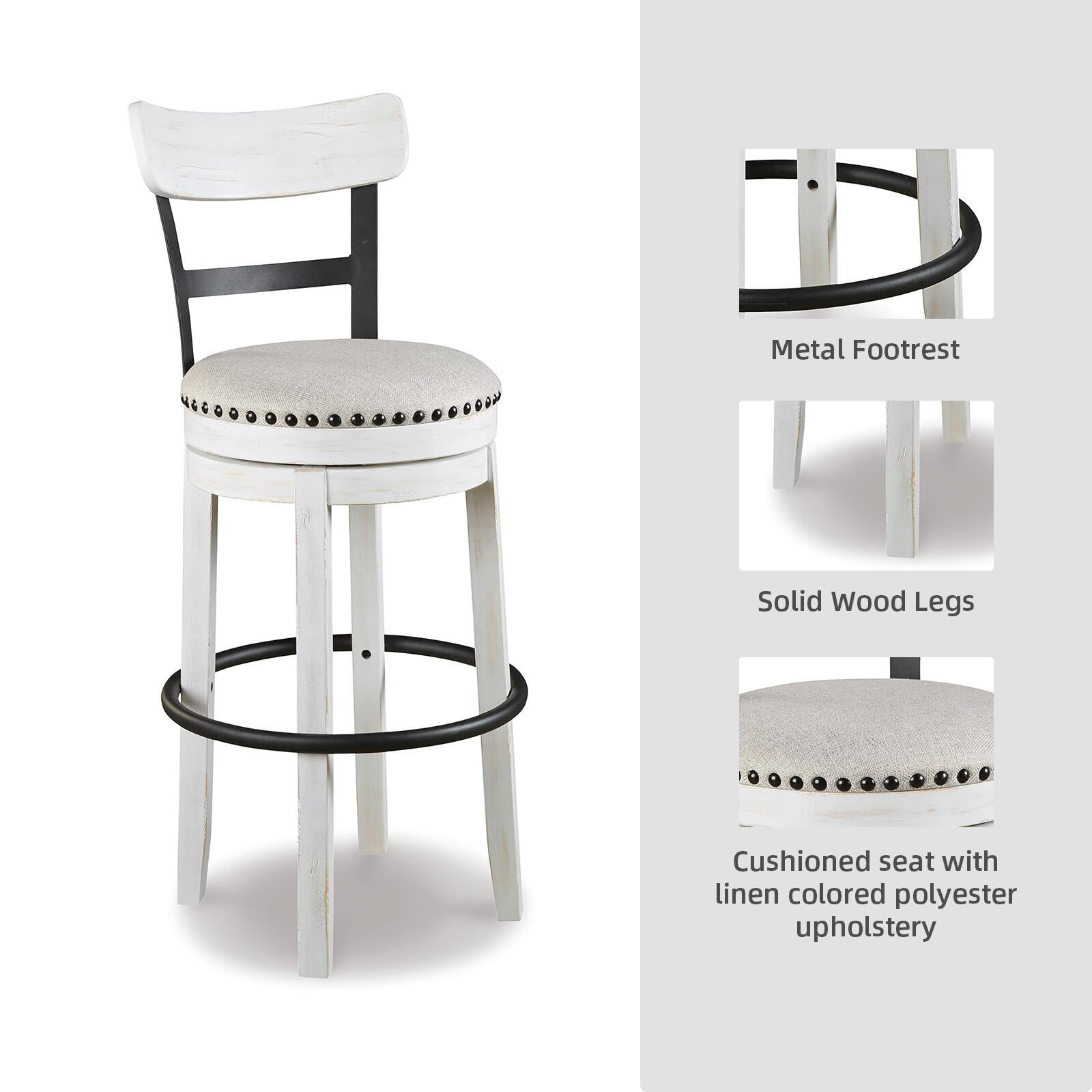Signature Design by Ashley Valebeck Upholstered Swivel Stool, Cushioned Seat, Woven Fabric Upholstery, Wood, 24" H, Brown & Black