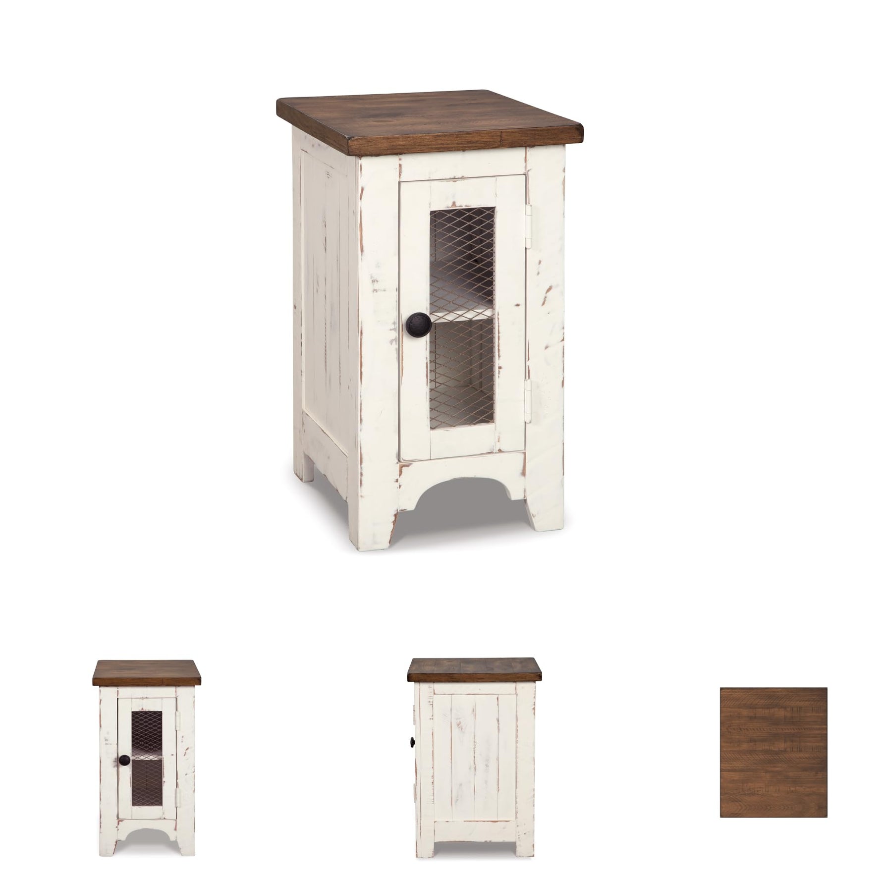 Signature Design by Ashley Valebeck Rustic Farmhouse Chair Side End Table with Cabinet Door, Distressed Black