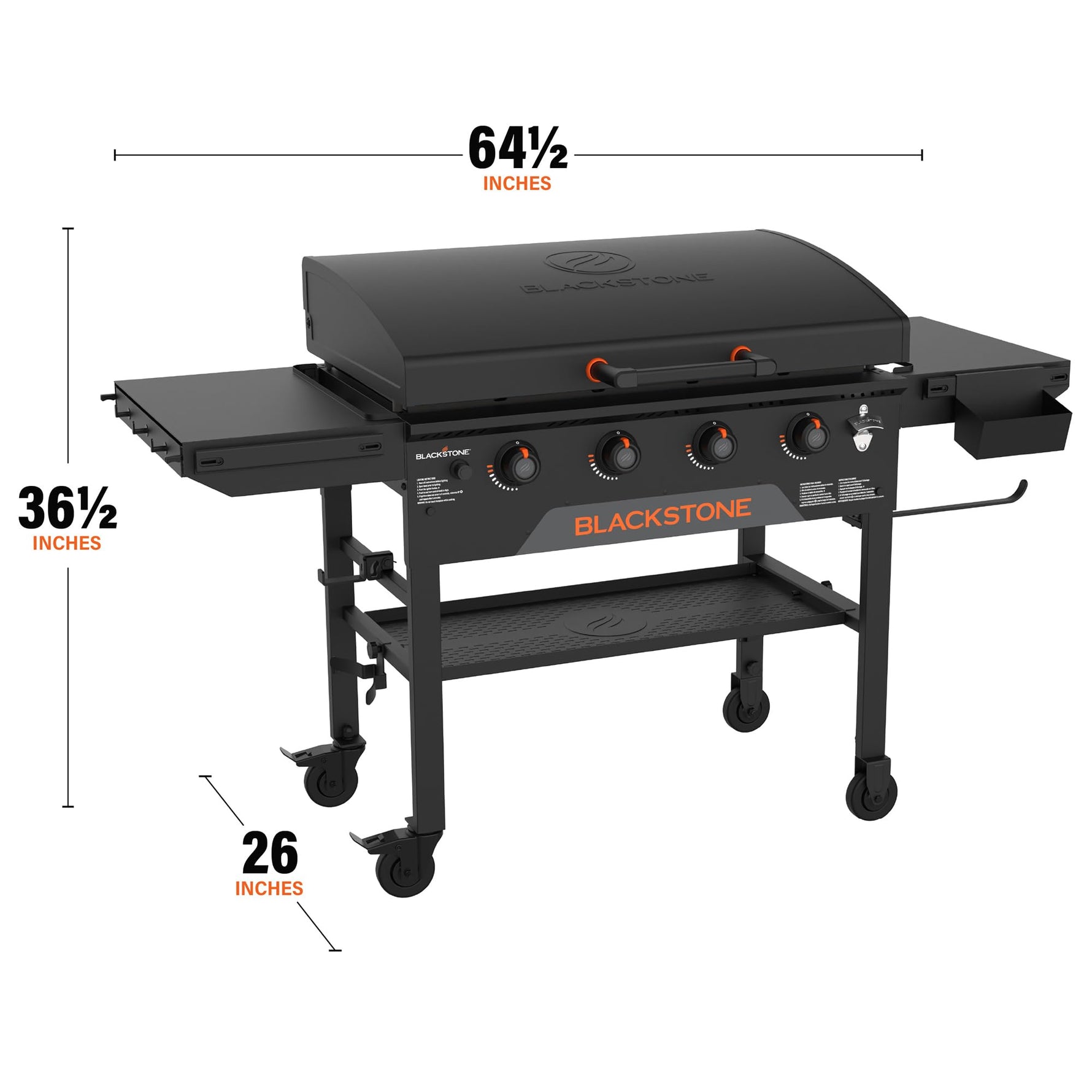 Blackstone Original 36" Griddle, Portable Outdoor Grill with Built-In Hood, Black - Includes Extendable Side Shelves and Caster Wheels