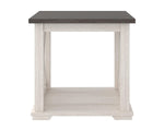 Signature Design by Ashley Aldwin Casual Farmhouse Rectangular End Table with Crossbuck Details, Metal Bracket Accents, Wood, 25" High, Weathered Gray