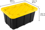 Sterilite Industrial Storage Tote with Lids for Garage, 27 Gallon, 4-Pack | Heavy-Duty and Stackable Utility Box Containers for Home, Office, and Basement Organization, Black/Yellow