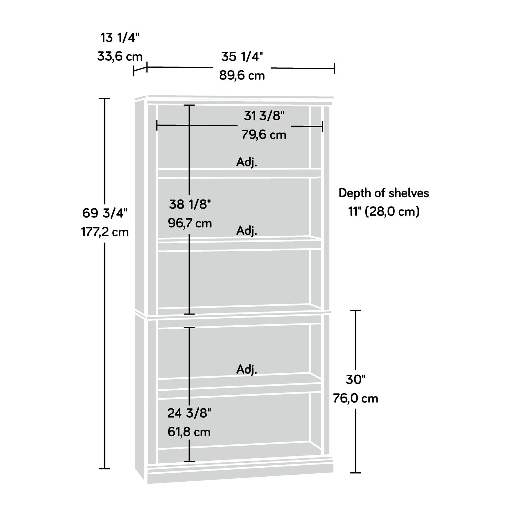 Sauder 5-Shelf Split Bookcase/ Book shelf, Oiled Oak finish