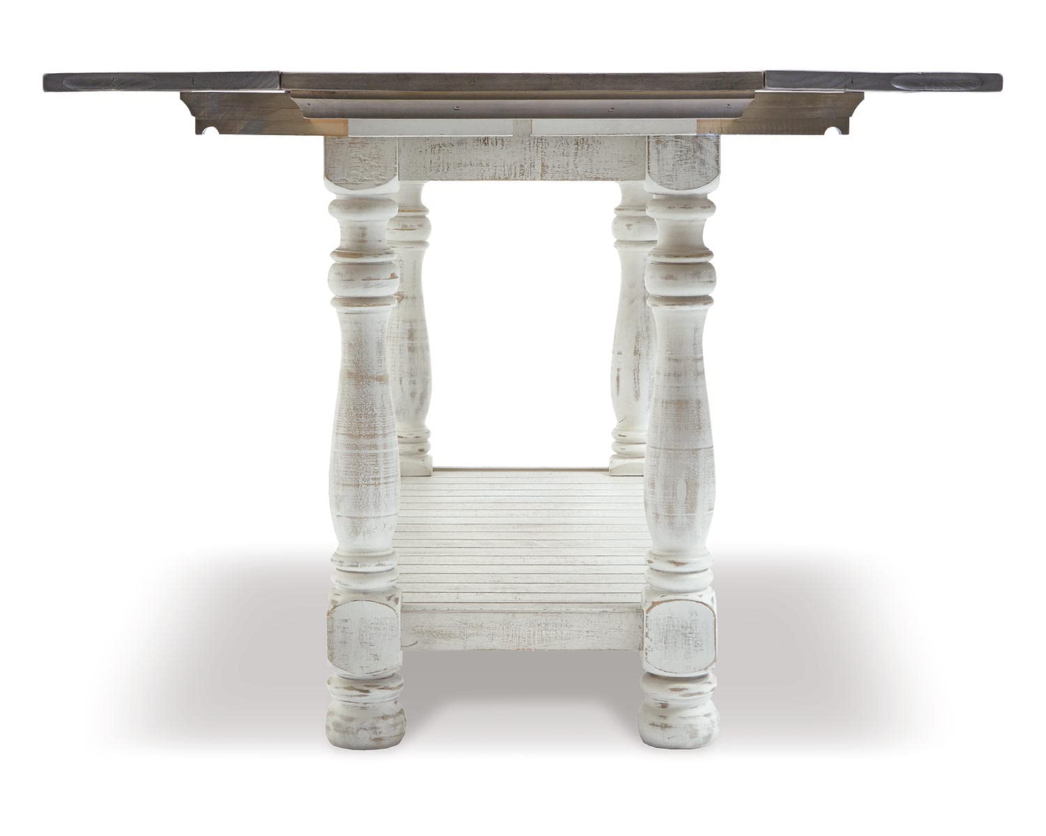 Signature Design by Ashley Havalance Farmhouse Sofa Table, Flip Top Design for Additional Dining Space and Fixed Lower Shelf, Gray & White with Weathered Finish