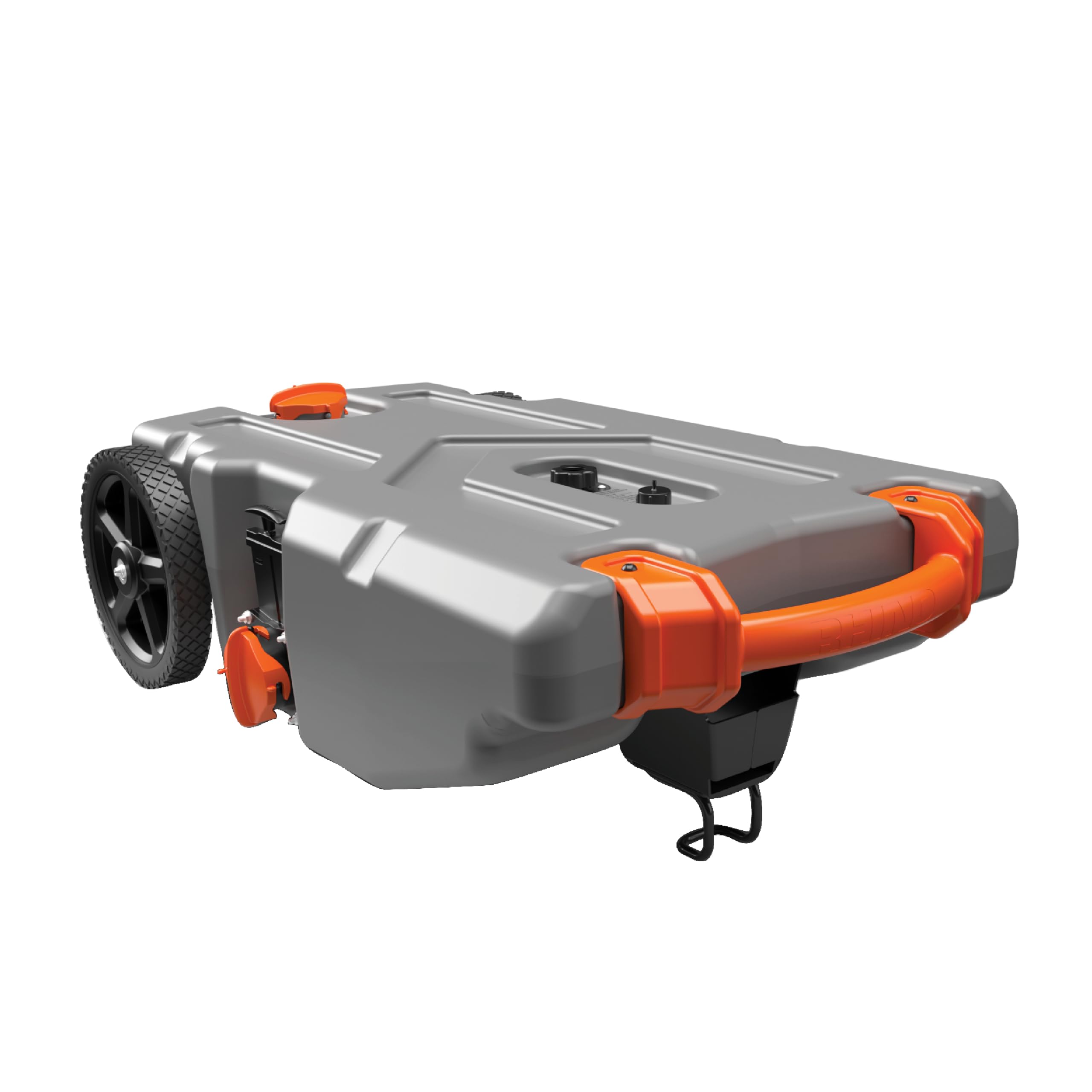 Camco Rhino 36-Gallon RV Tote Tank - Features Large Heavy-Duty No-Flat Wheels & Built-in Gate Valve - Removable Steel Tow Adapter, 3’ Sewer Hose & More RV Accessories (39006)