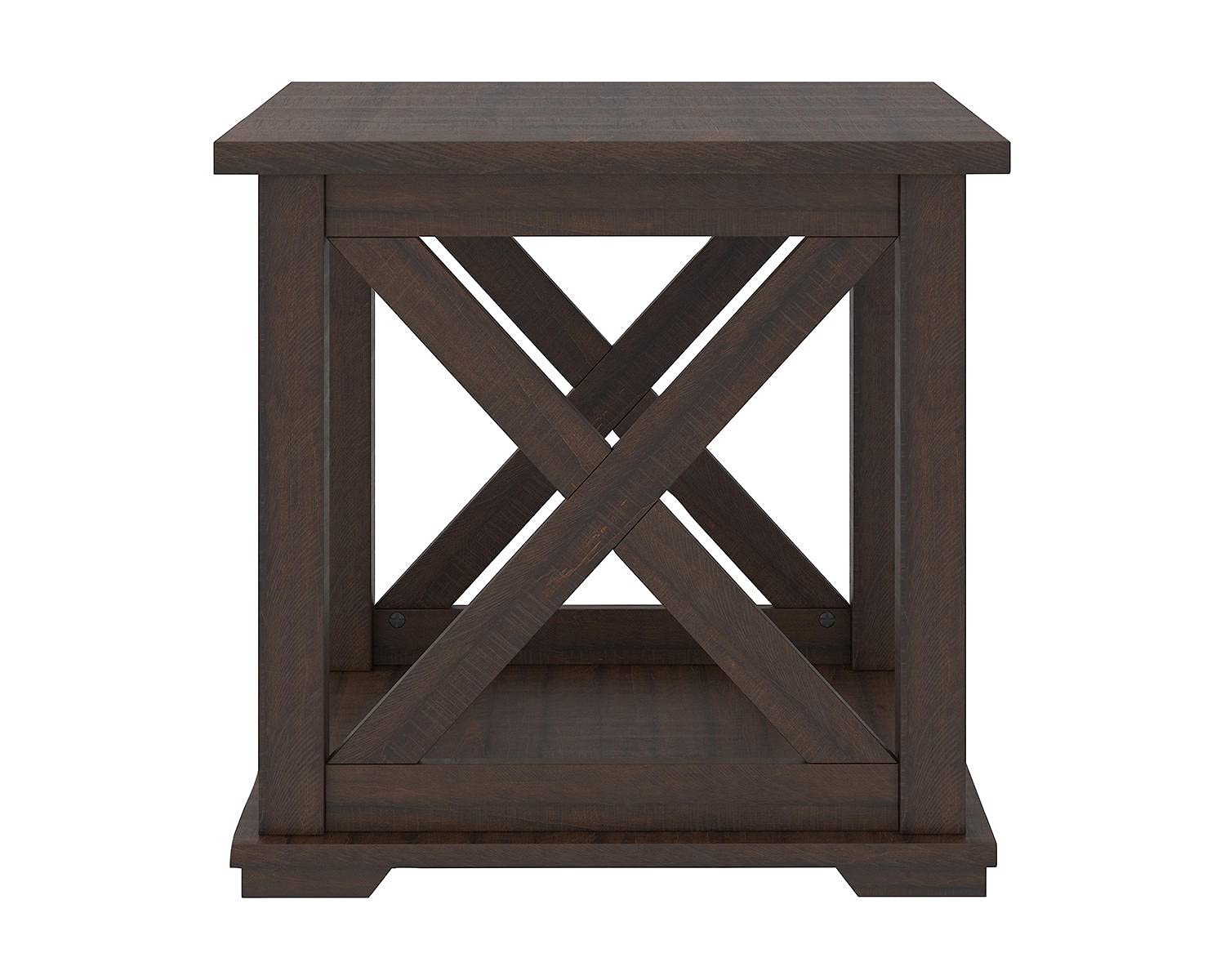 Signature Design by Ashley Aldwin Casual Farmhouse Rectangular End Table with Crossbuck Details, Metal Bracket Accents, Wood, 25" High, Weathered Gray