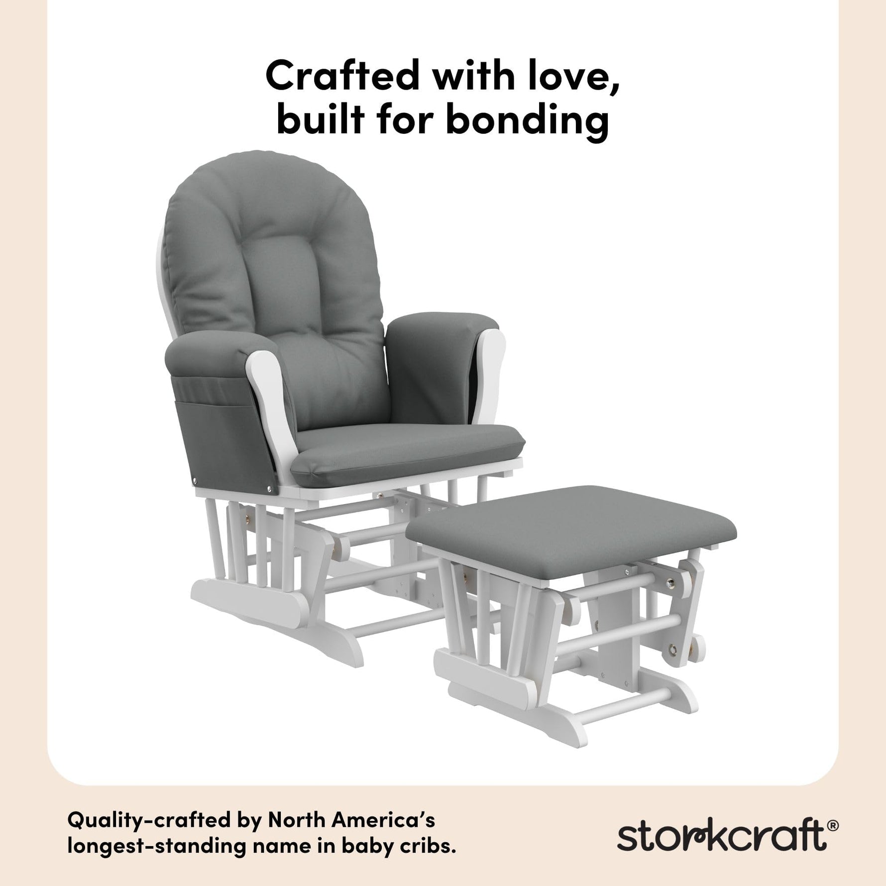 Storkcraft Premium Hoop Glider & Ottoman (Espresso with Beige) — GREENGUARD Gold Certified, Solid Wood Craftsmanship, Convenient Storage Pockets, Glider Rocking Chair for Nursery, Multi-Award-Winning
