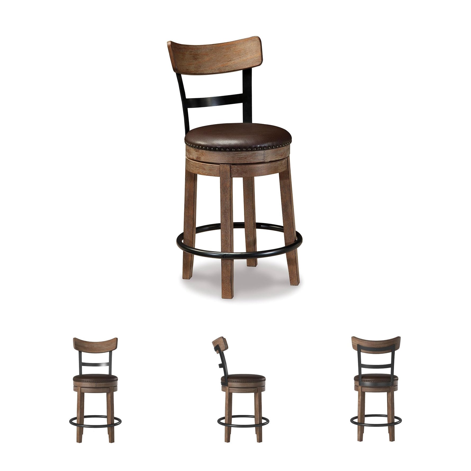 Signature Design by Ashley Valebeck Upholstered Swivel Stool, Cushioned Seat, Woven Fabric Upholstery, Wood, 24" H, Brown & Black