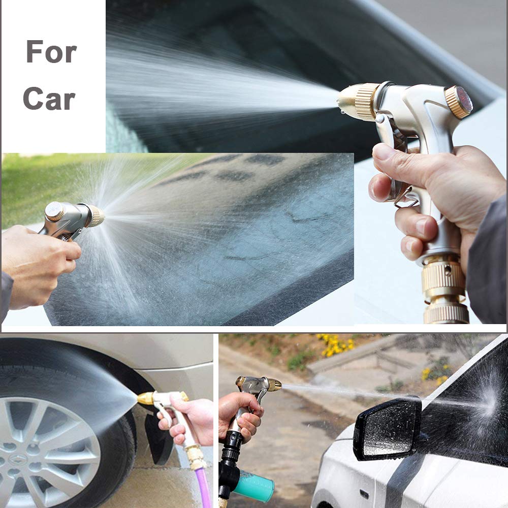 FANHAO Garden Hose Nozzle, 100% Heavy Duty Metal Spray Nozzle with Thumb Control, High Pressure Water Nozzle with 8 Adjustable Spray Patterns for Watering Plants, Washing Cars and Showering Pets