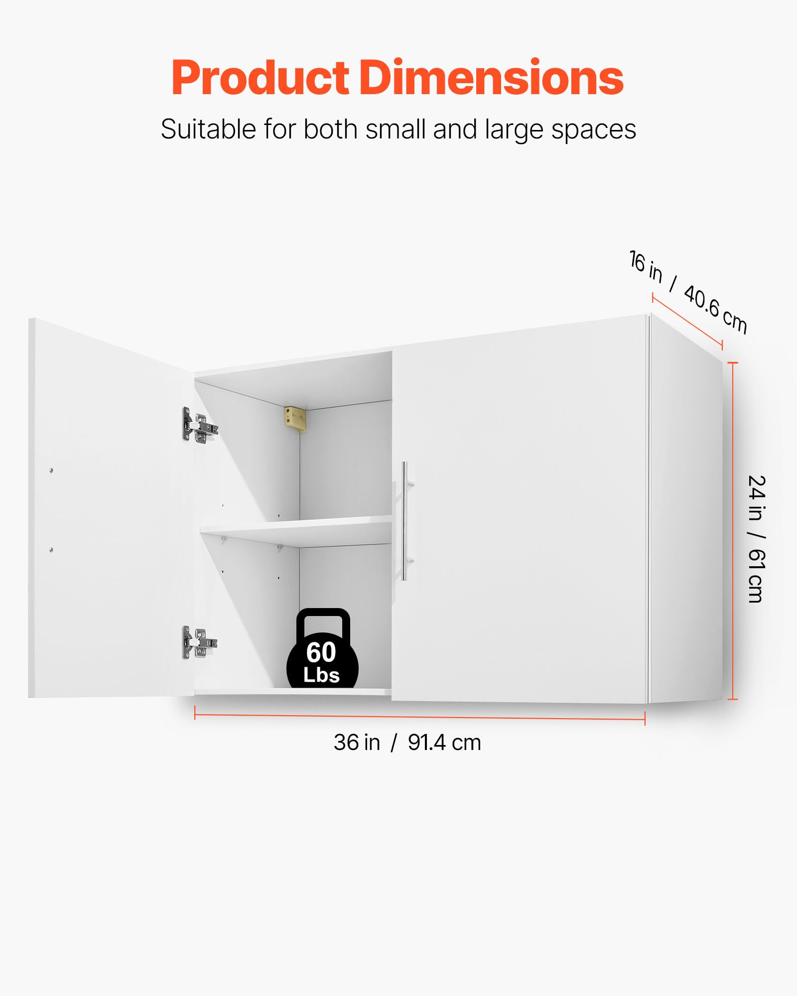 VEVOR Laundry Room Wall Cabinet, 2-Tier Wall Mounted Hanging Cabinet with Adjustable Shelf, Cupboard Storage with 2 Doors, for Kitchen, Bathroom, Laundry, 11.8 x 23.6 x 23.6 in (D x W x H), White